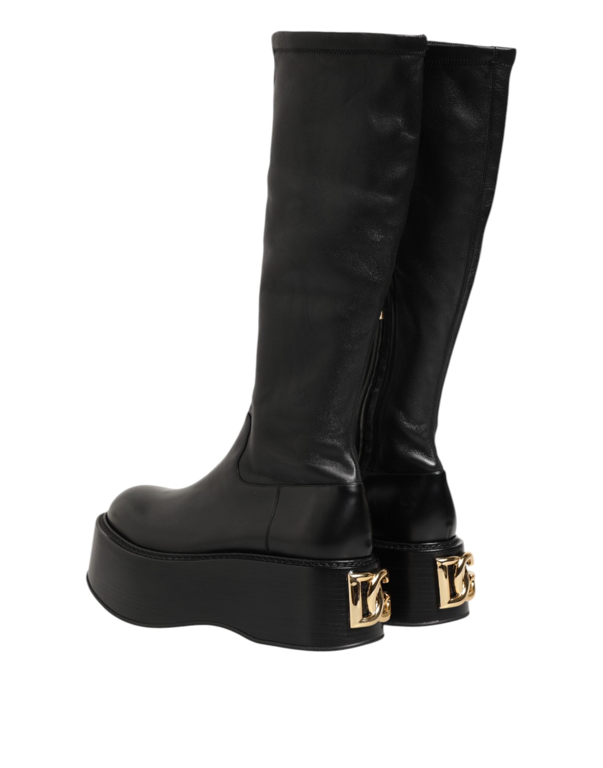Dolce & Gabbana Schwarzes Logo Plaque Over The Calf Stiefel Schuhe-6