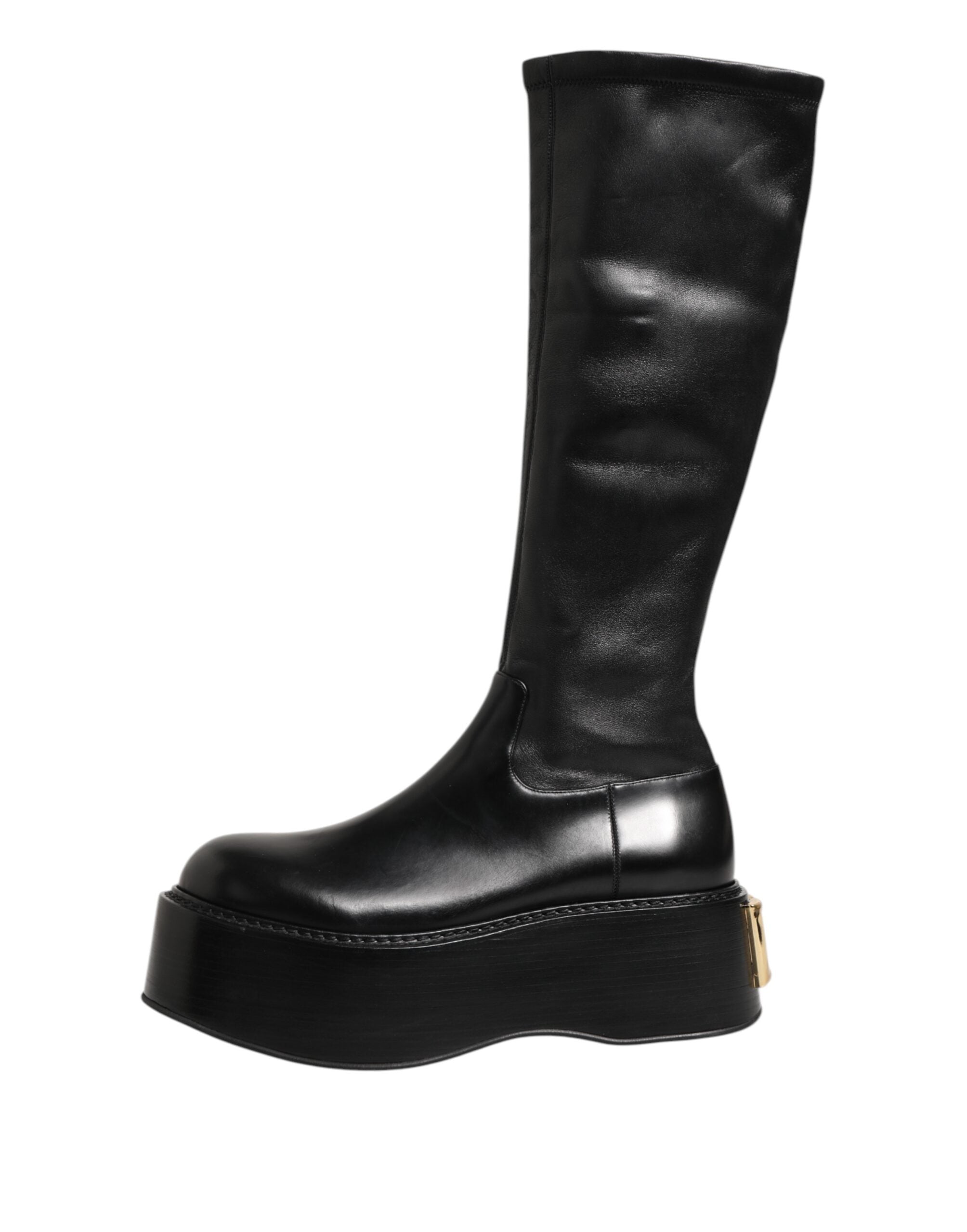 Dolce & Gabbana Schwarzes Logo Plaque Over The Calf Stiefel Schuhe-3