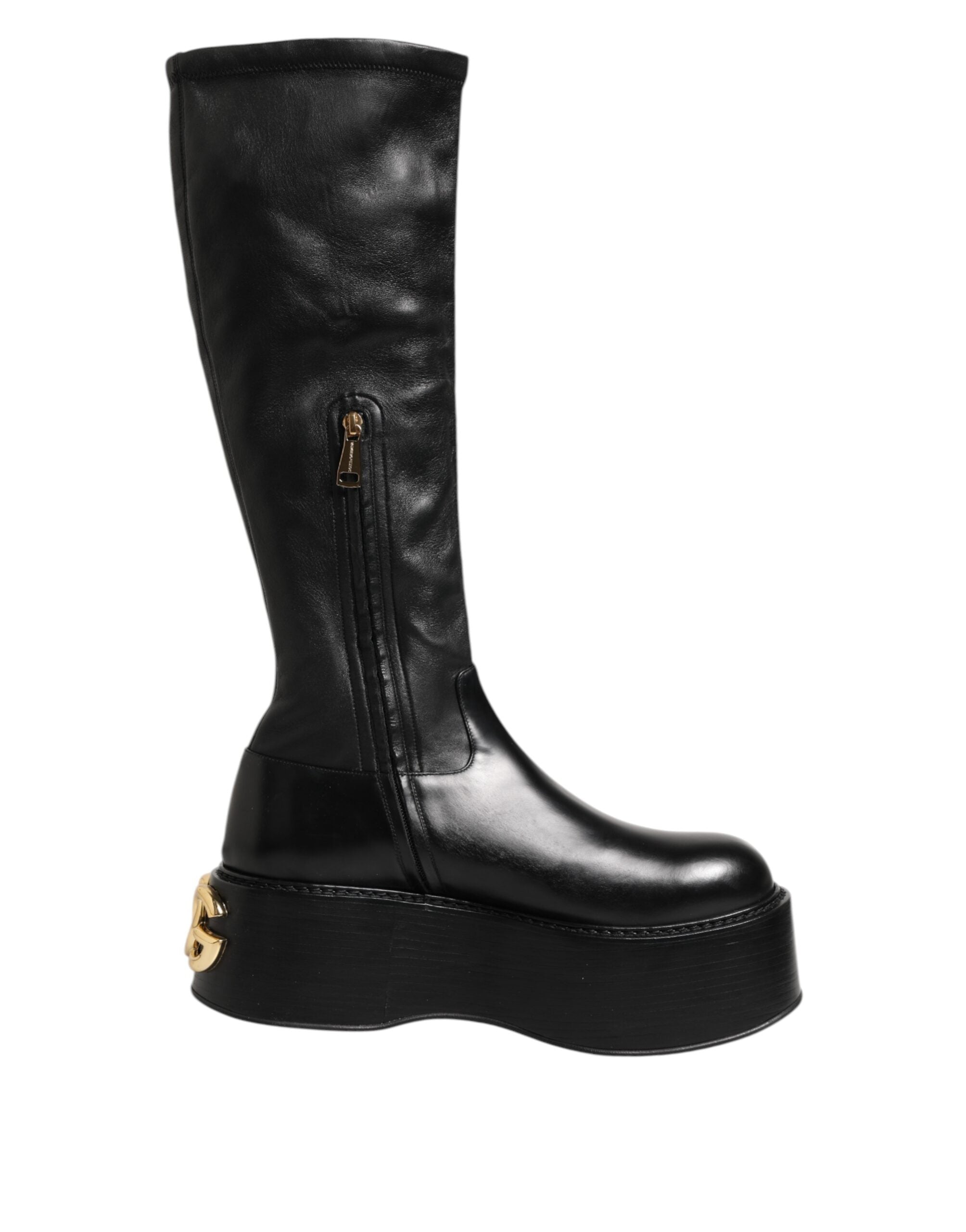 Dolce & Gabbana Schwarzes Logo Plaque Over The Calf Stiefel Schuhe-1