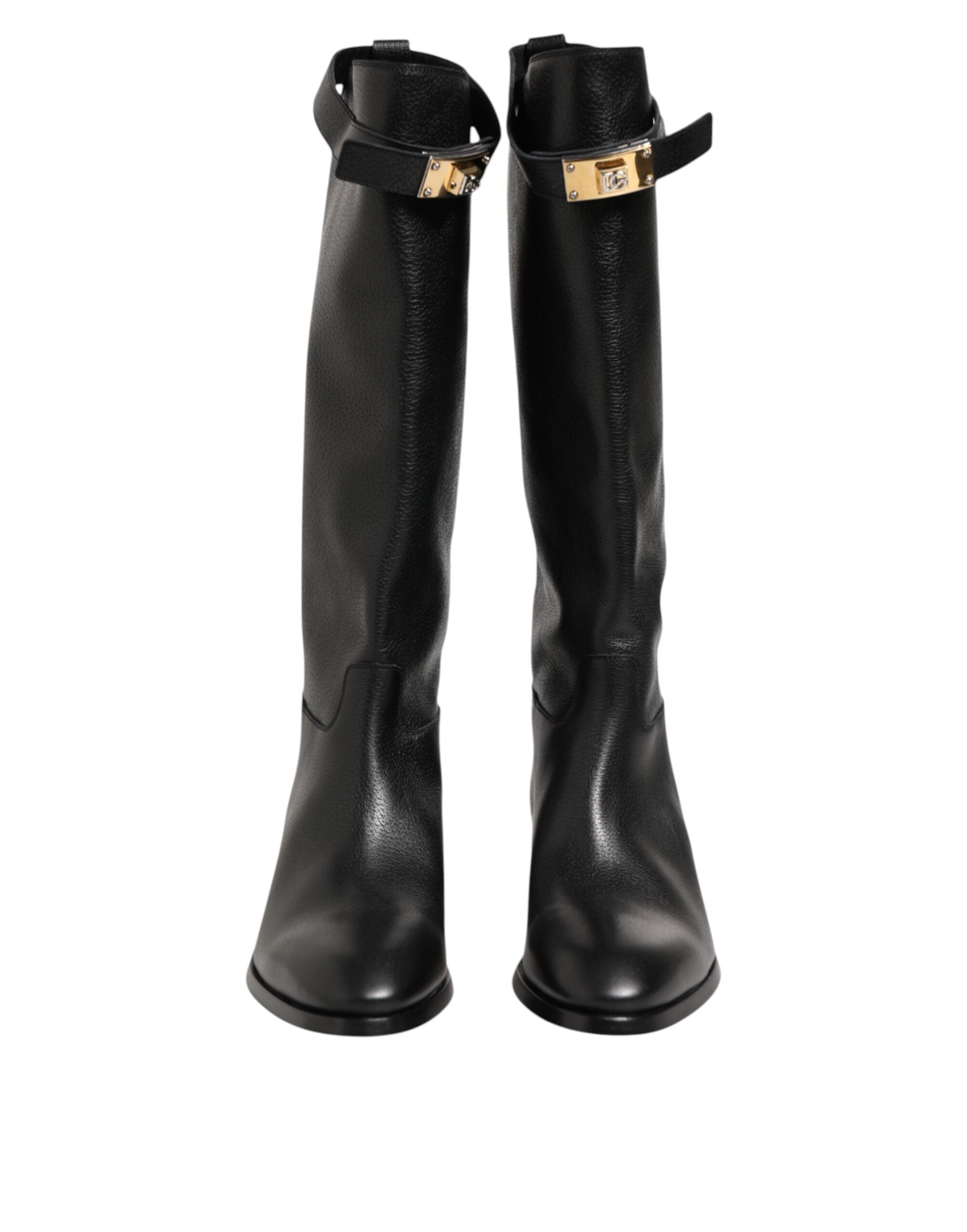 Dolce & Gabbana Black Logo Plaque Over The Calf Boots Shoes-3