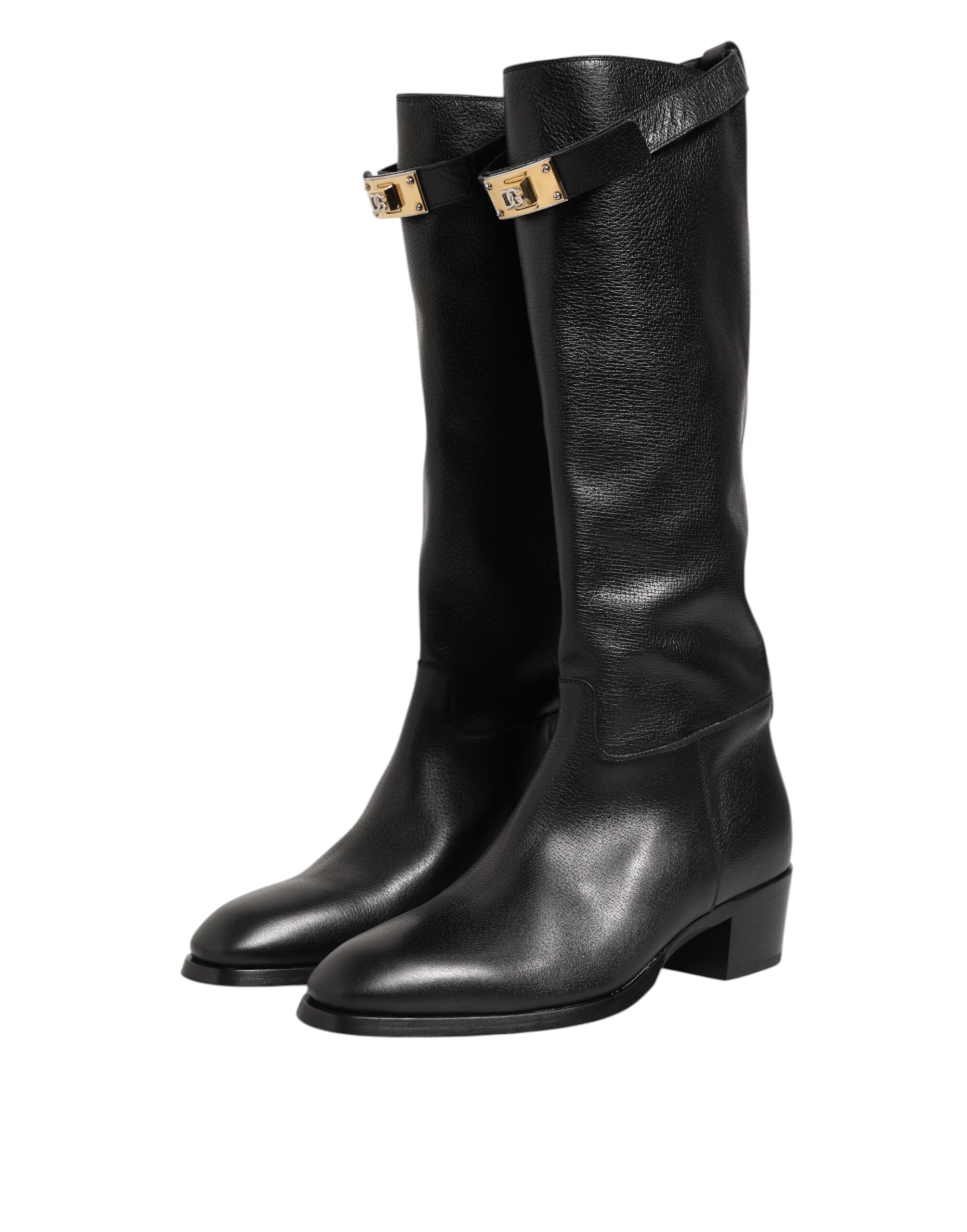 Dolce & Gabbana Black Logo Plaque Over The Calf Boots Shoes-4