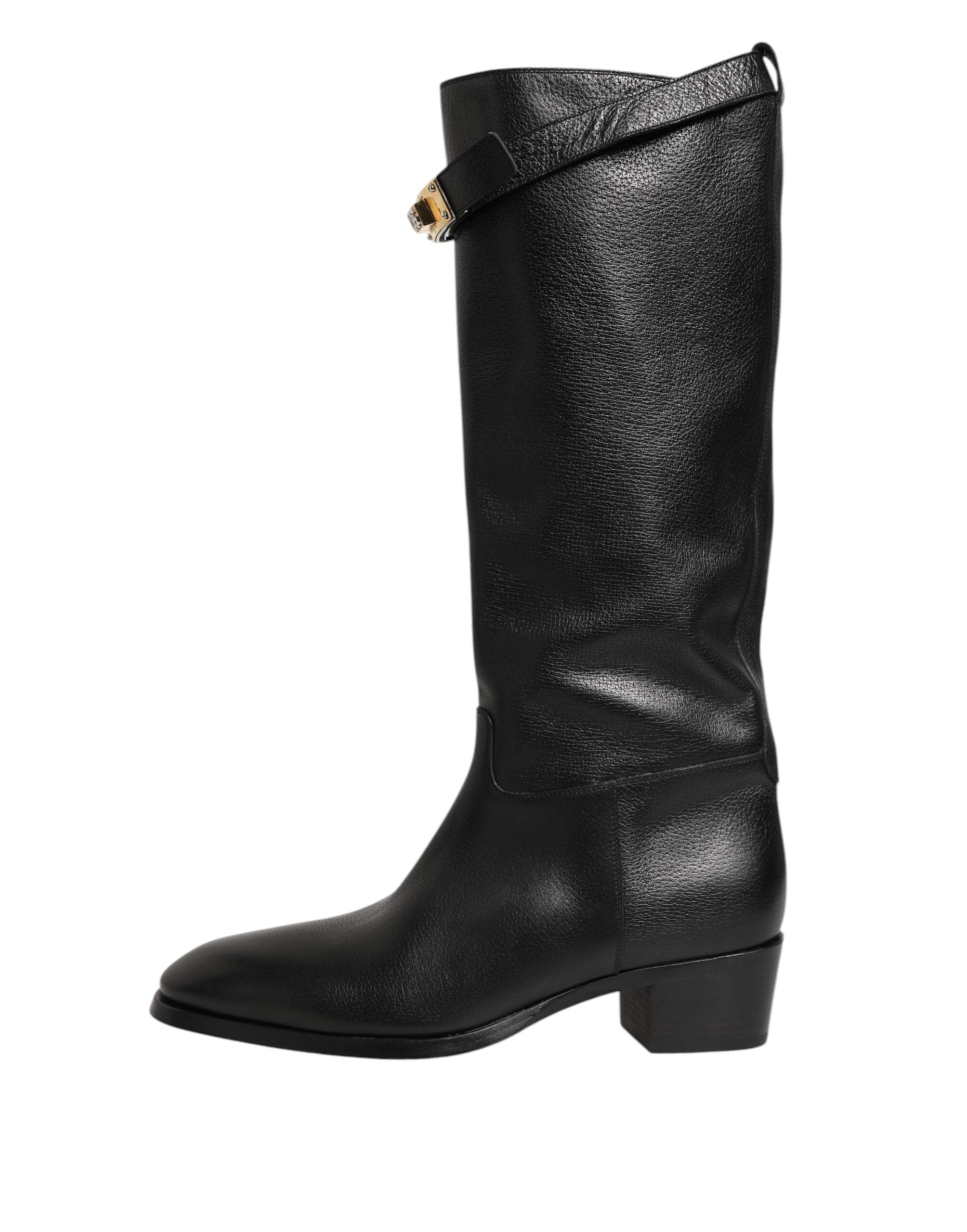 Dolce & Gabbana Black Logo Plaque Over The Calf Boots Shoes-6