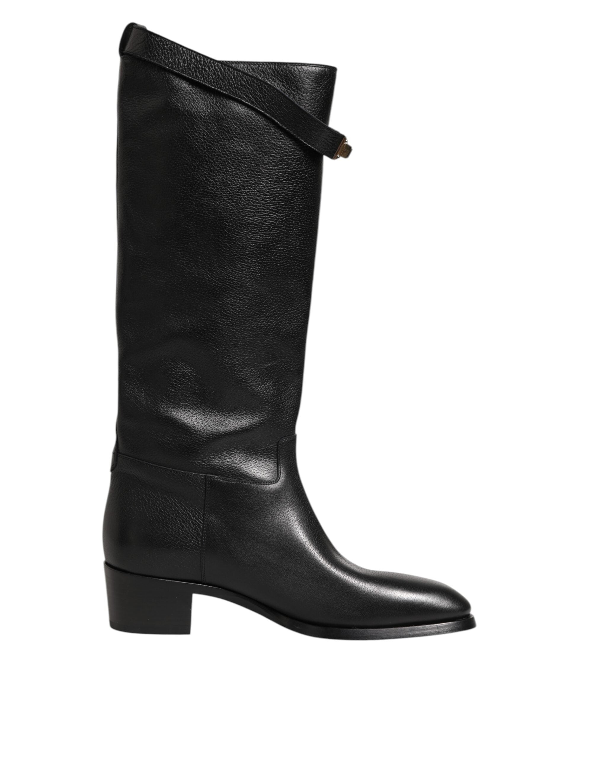 Dolce & Gabbana Black Logo Plaque Over The Calf Boots Shoes-1