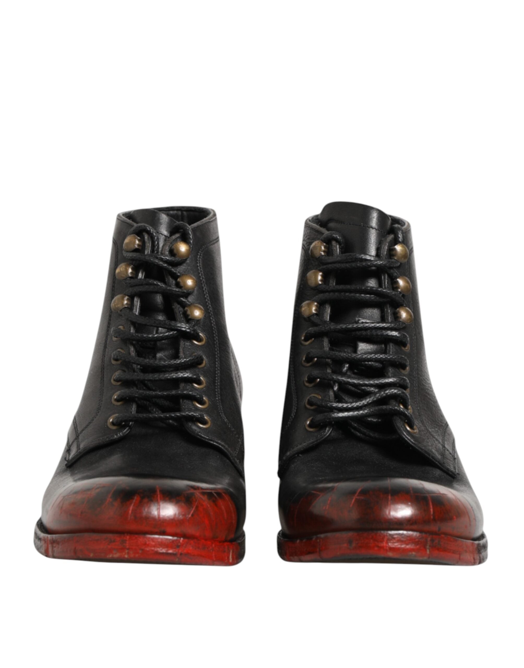 Dolce & Gabbana Schwarze Rote Schnürstiefeletten Kurzstiefel Schuhe-3