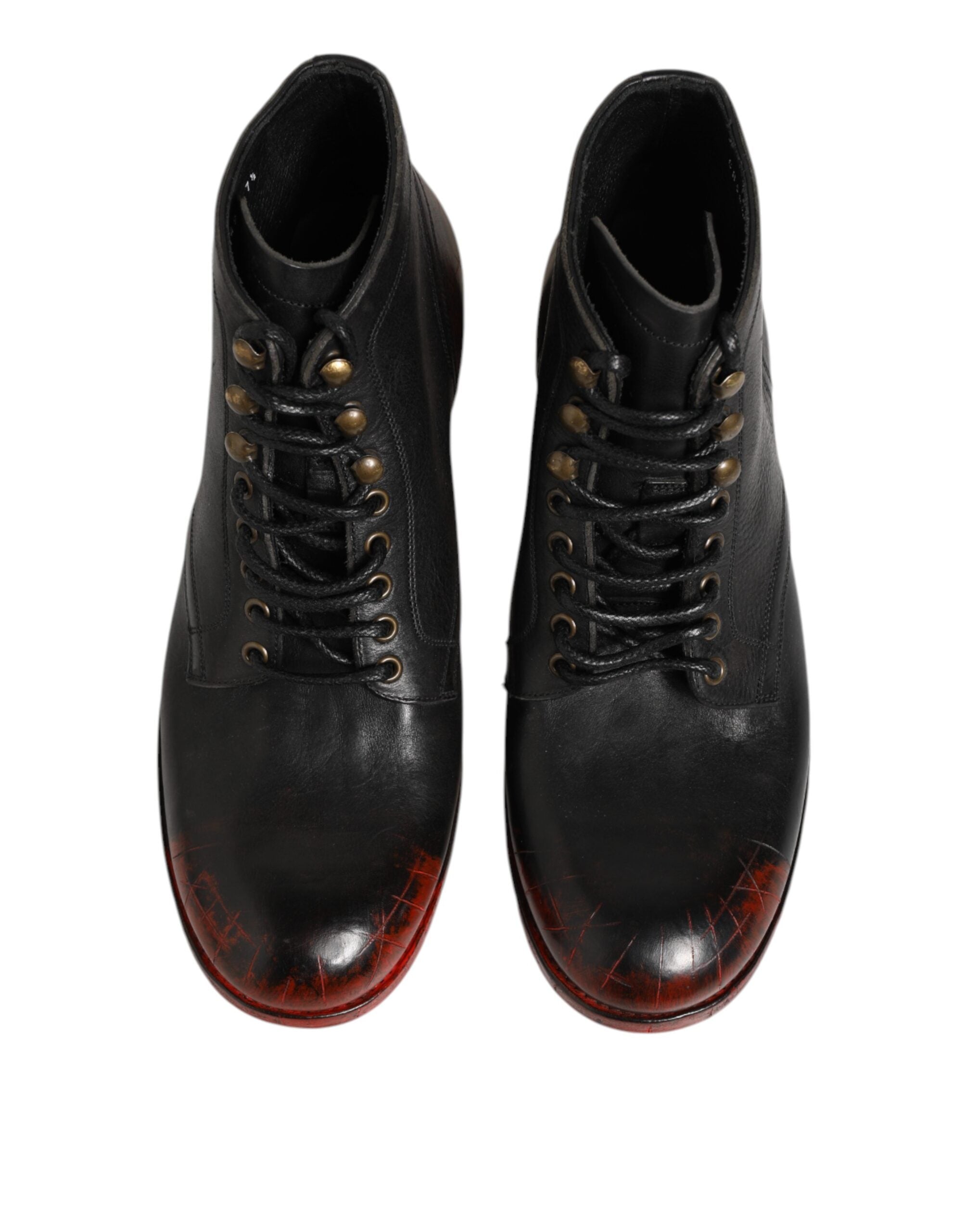 Dolce & Gabbana Schwarze Rote Schnürstiefeletten Kurzstiefel Schuhe-4
