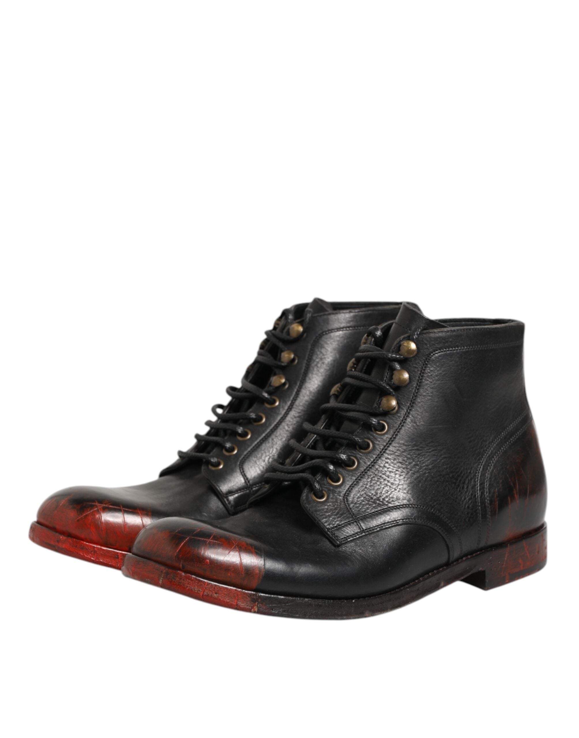 Dolce & Gabbana Schwarze Rote Schnürstiefeletten Kurzstiefel Schuhe-5