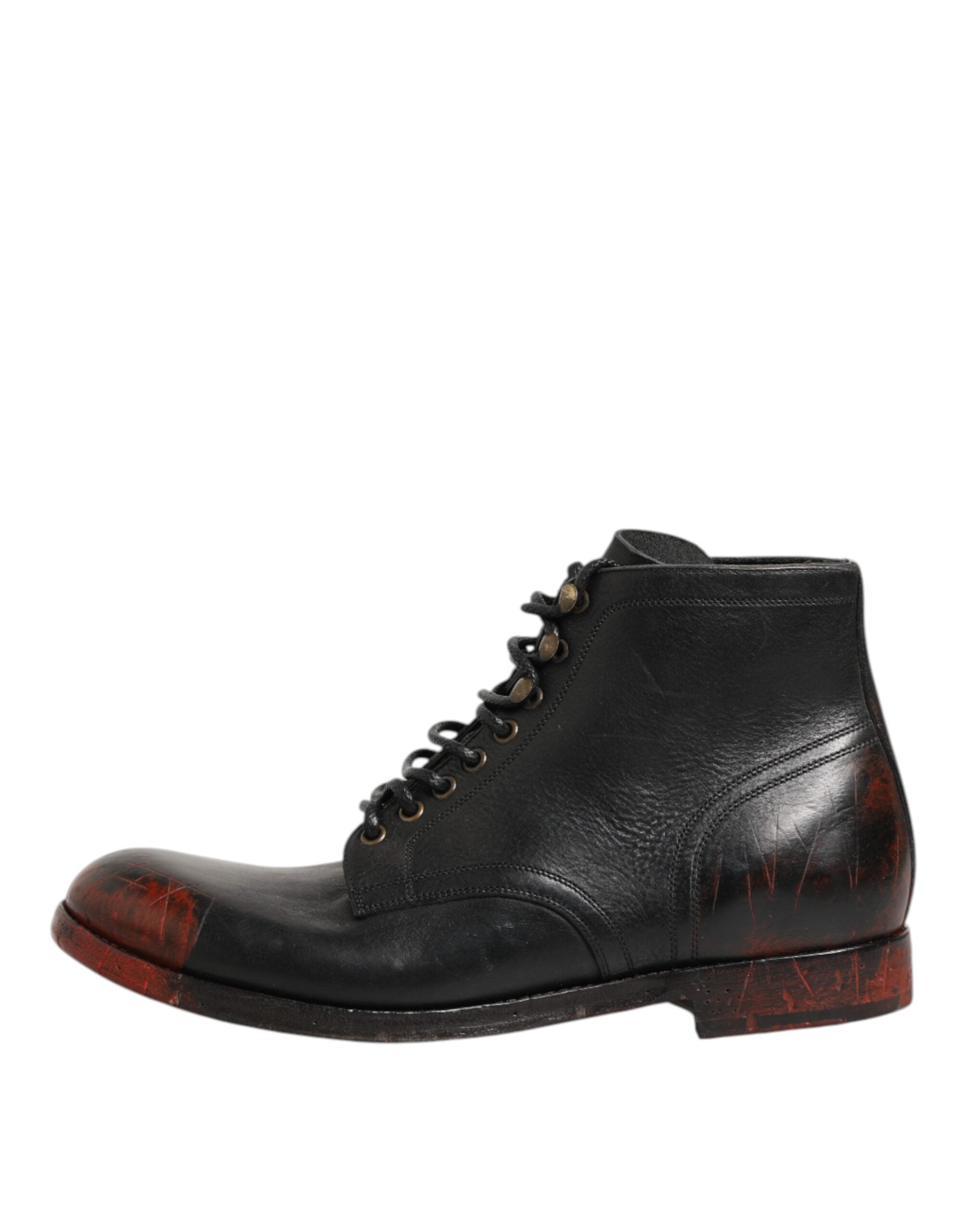 Dolce & Gabbana Schwarze Rote Schnürstiefeletten Kurzstiefel Schuhe-7