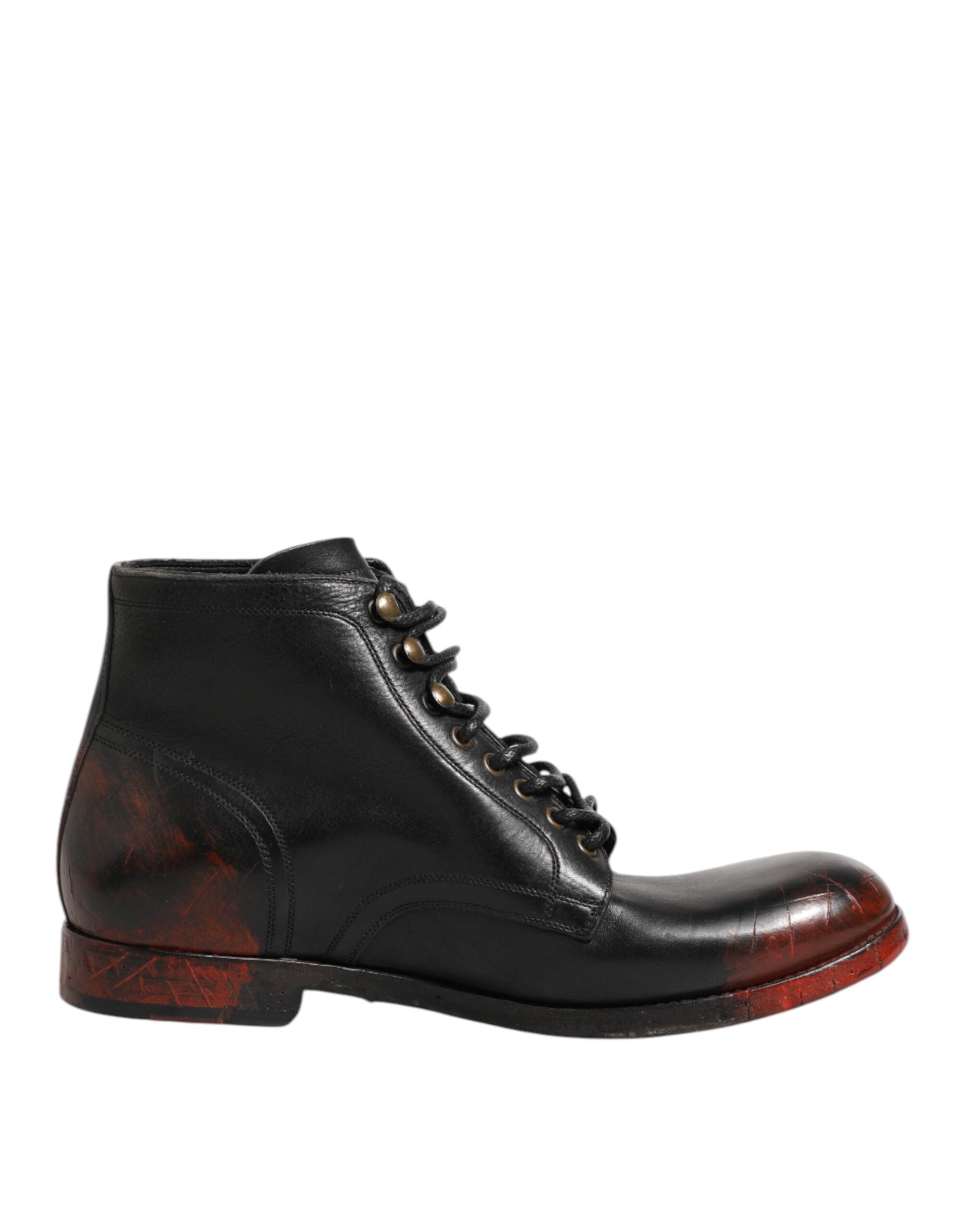 Dolce & Gabbana Schwarze Rote Schnürstiefeletten Kurzstiefel Schuhe-1