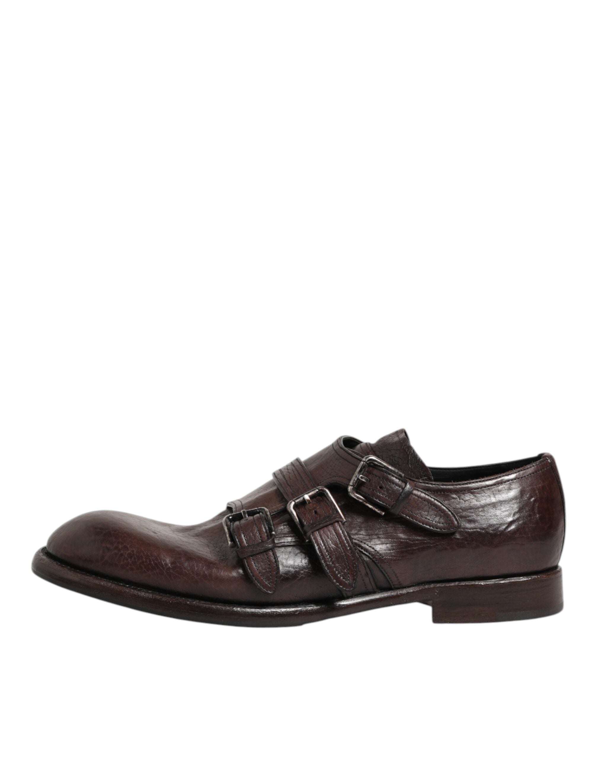 Dolce & Gabbana Braune Leder Monk Strap Formelle Derby Schuhe-7