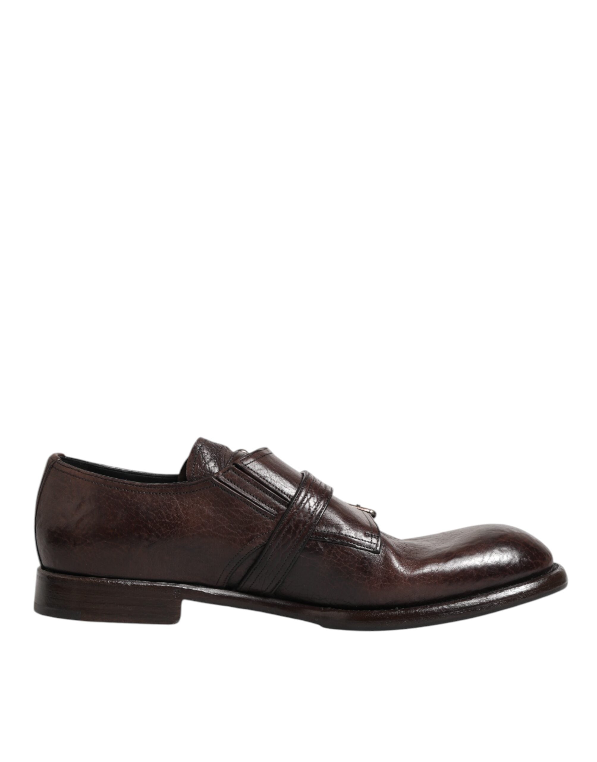 Dolce & Gabbana Braune Leder Monk Strap Formelle Derby Schuhe-1