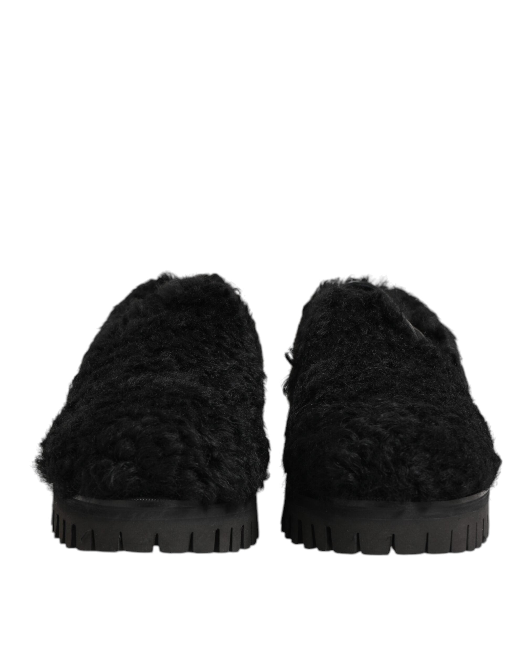 Dolce & Gabbana Dress Black Fur Leather Slippers Men's Shoes-3