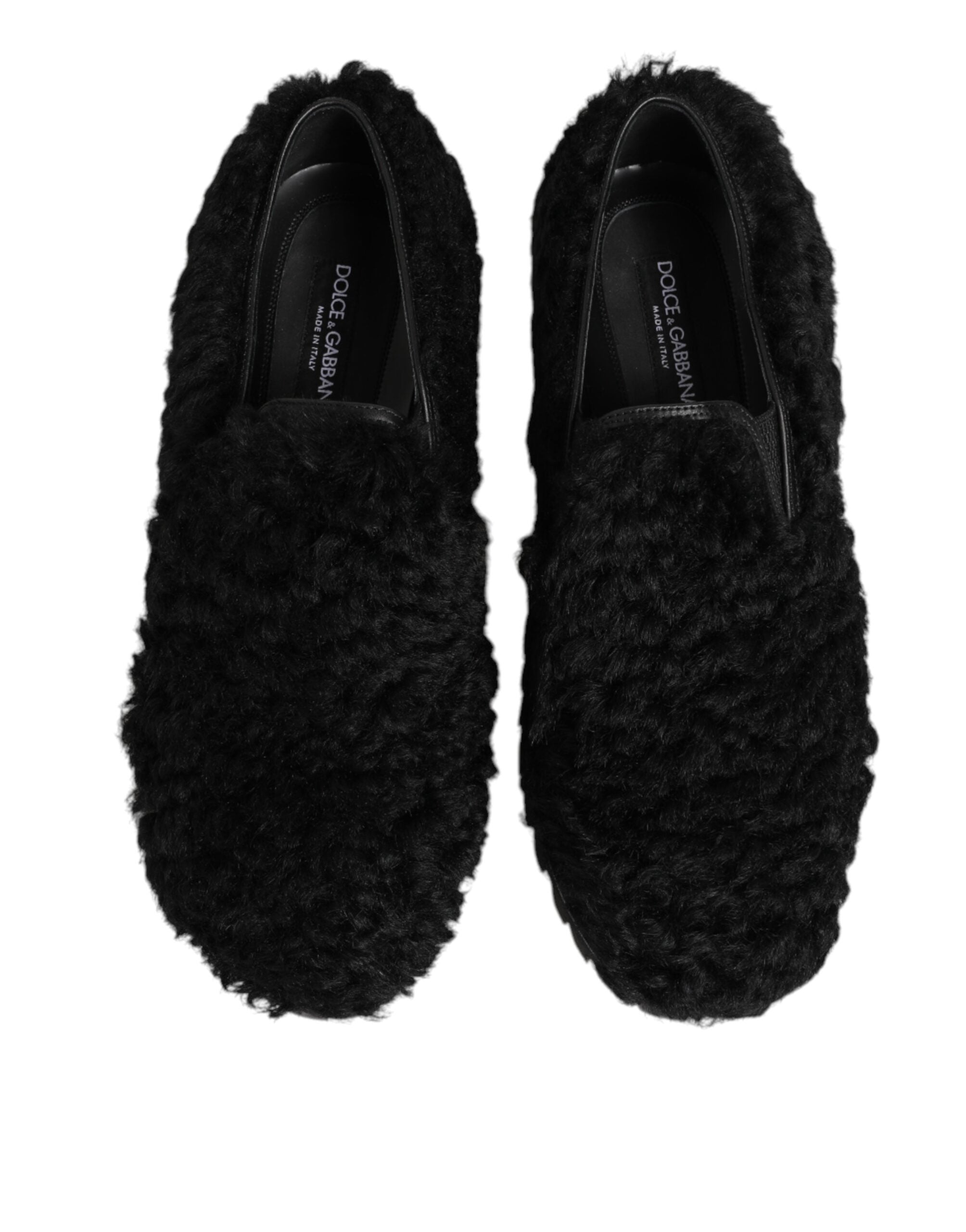 Dolce & Gabbana Dress Black Fur Leather Slippers Men's Shoes-4