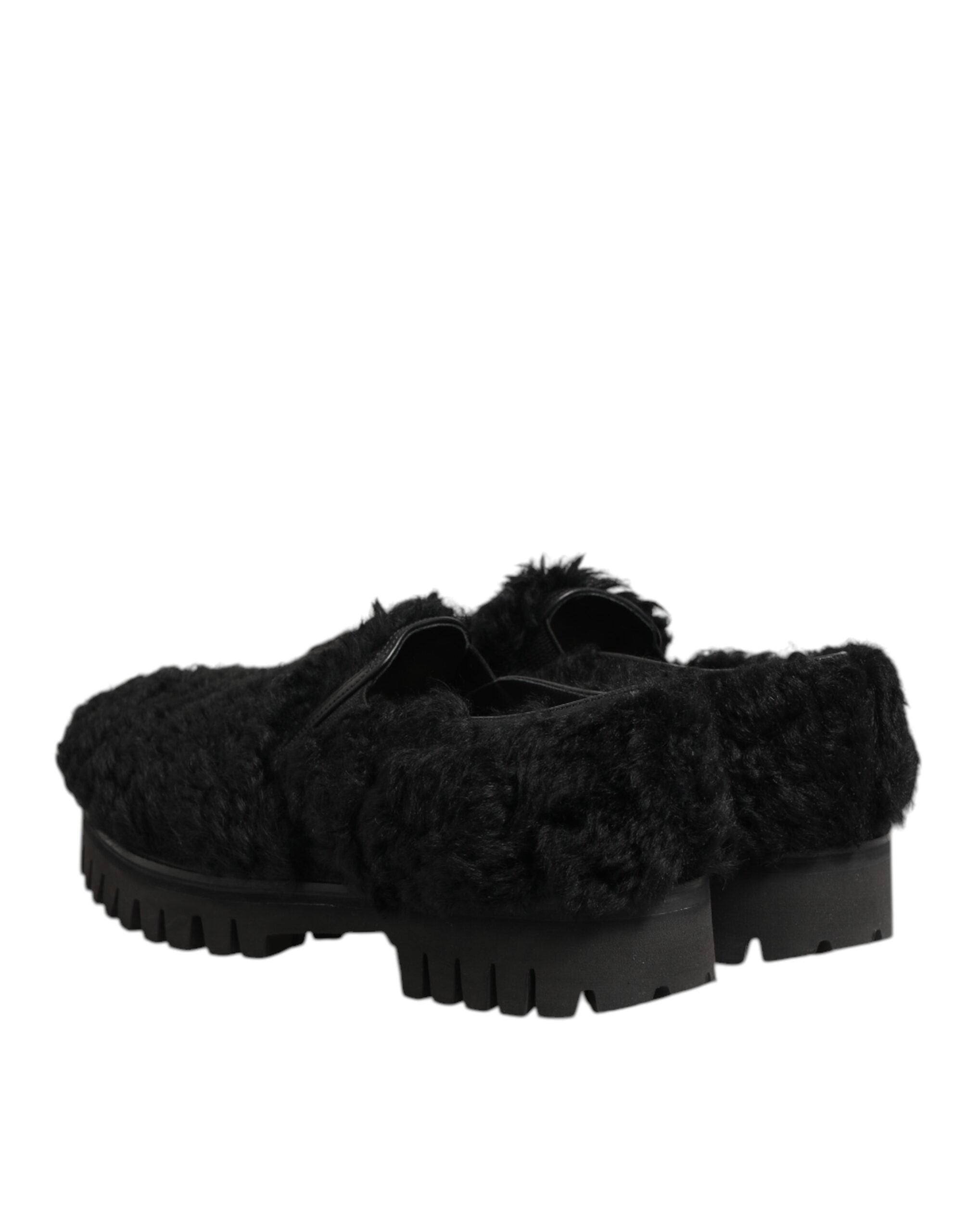 Dolce & Gabbana Dress Black Fur Leather Slippers Men's Shoes-6