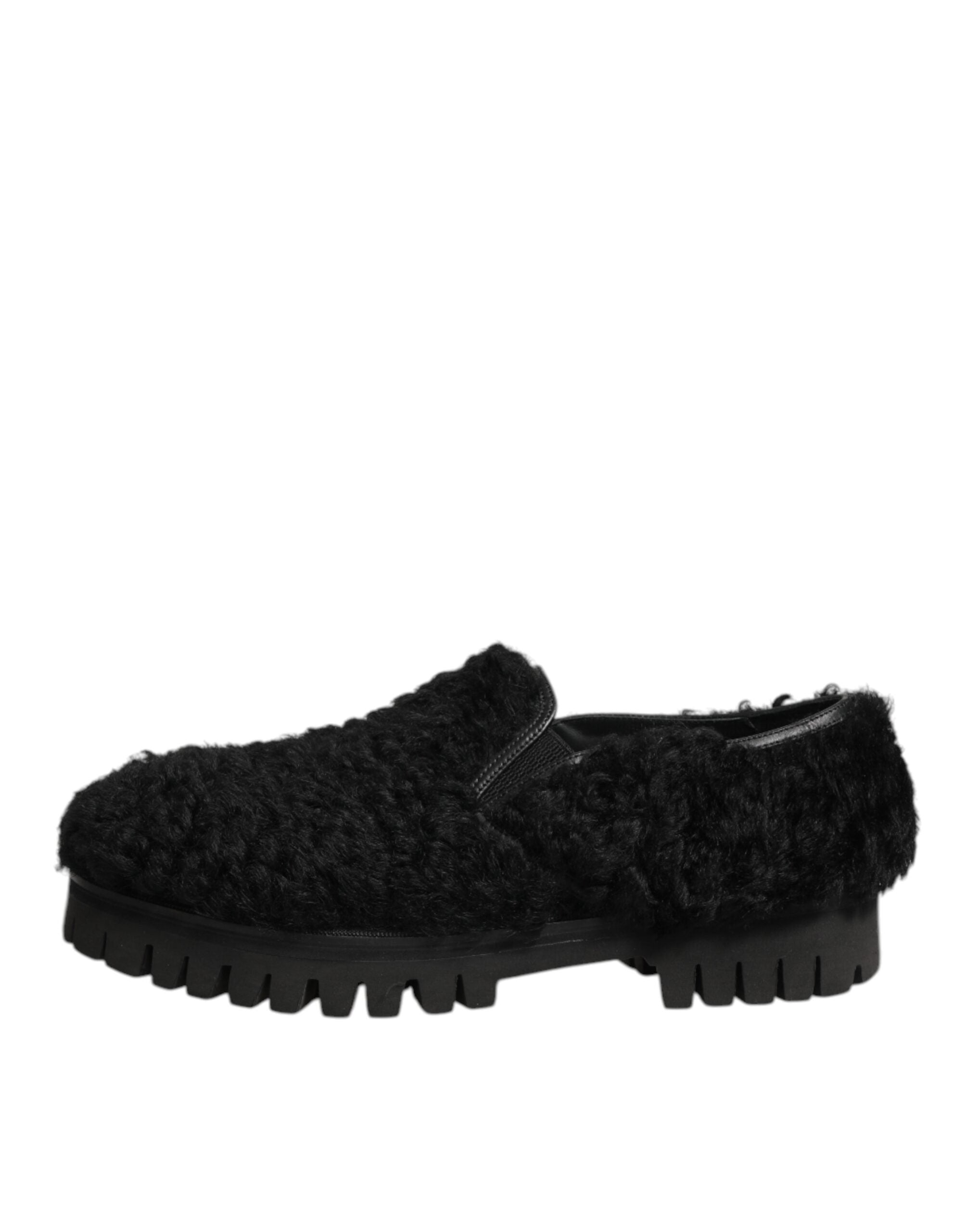 Dolce & Gabbana Dress Black Fur Leather Slippers Men's Shoes-7