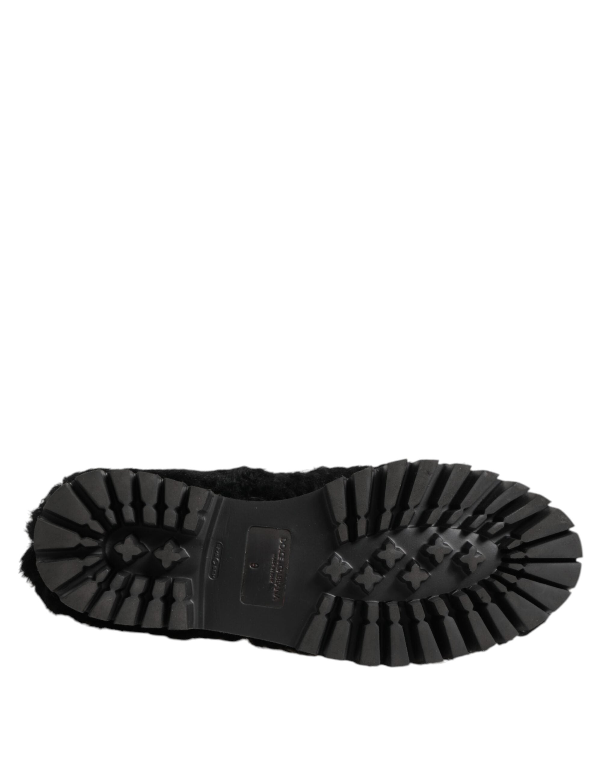 Dolce & Gabbana Dress Black Fur Leather Slippers Men's Shoes-8