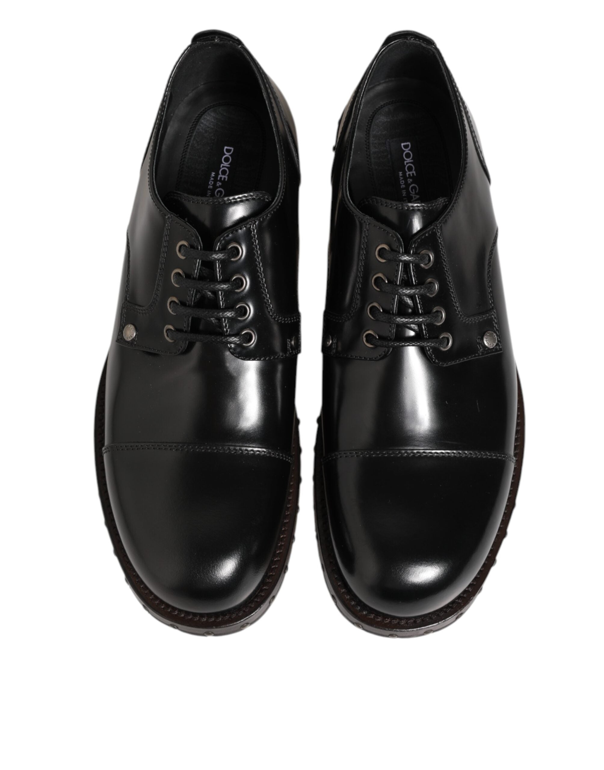 Dolce & Gabbana Black Leather Studded Men's Formal Derby Shoes-4