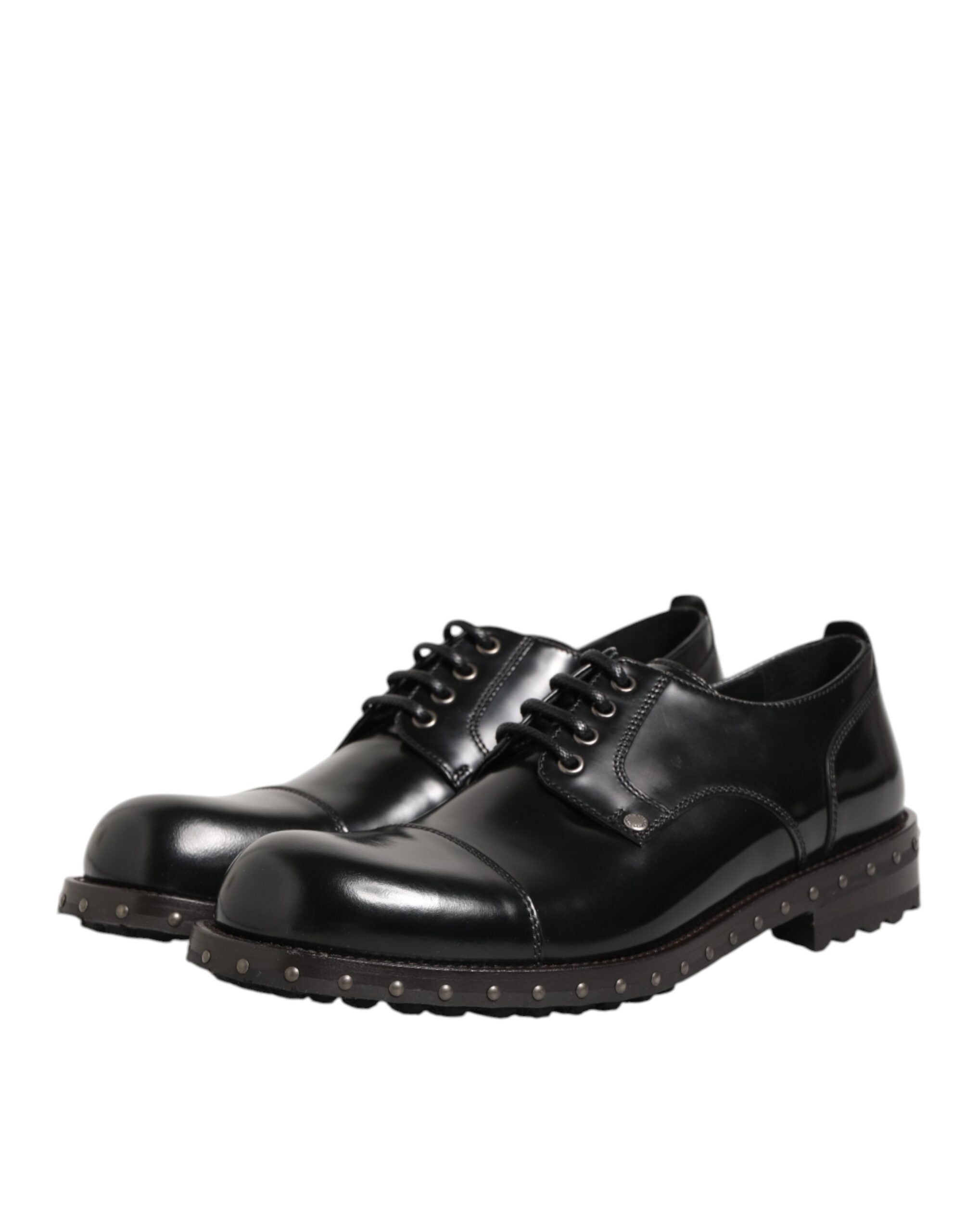 Dolce & Gabbana Black Leather Studded Men's Formal Derby Shoes-5