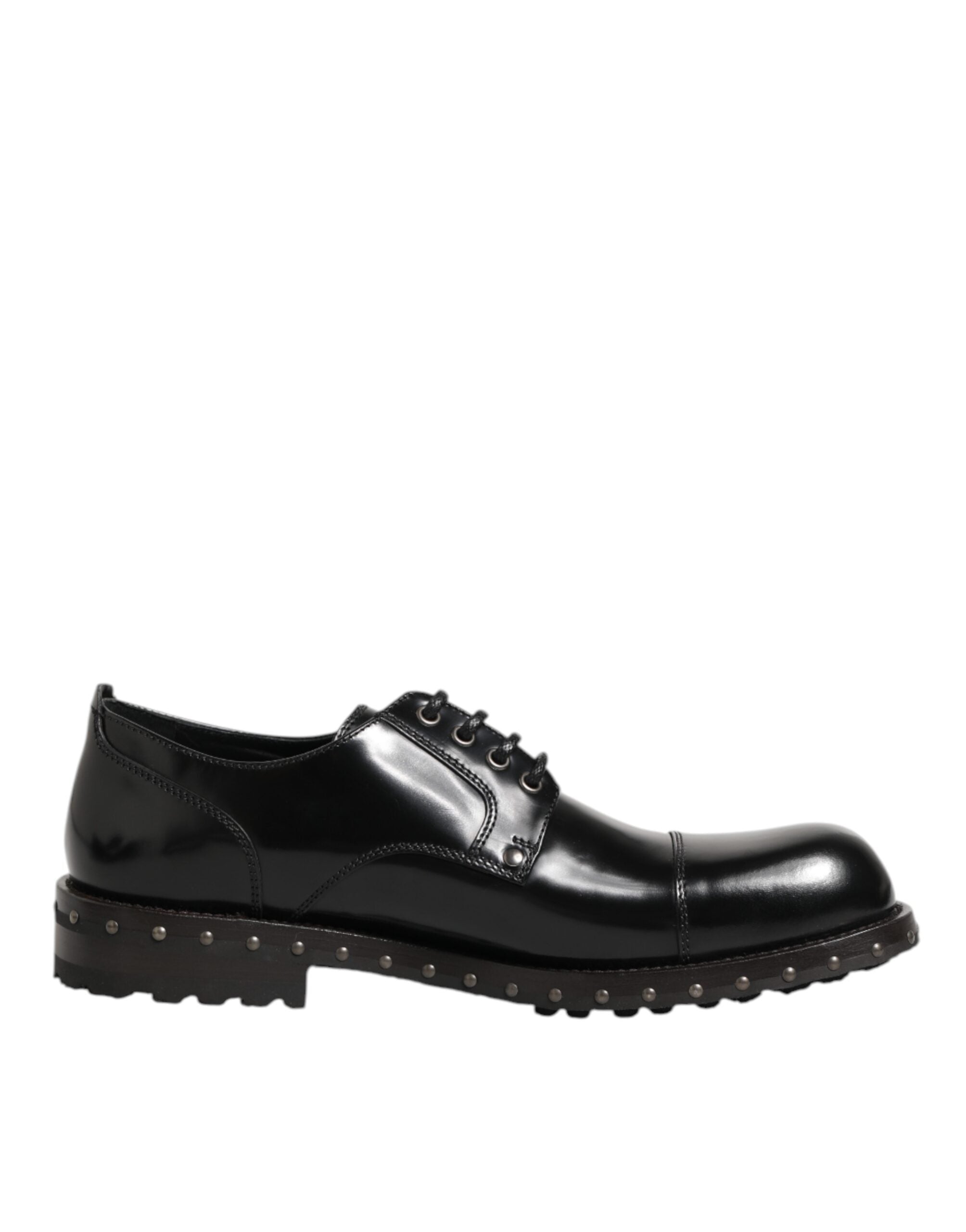 Dolce & Gabbana Black Leather Studded Men's Formal Derby Shoes-2