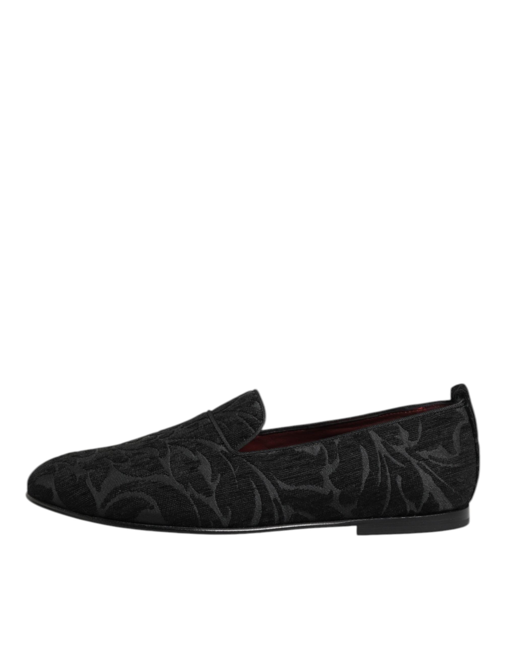 Dolce & Gabbana Black Brocade Loafers Slip On Men's Dress Shoes-7