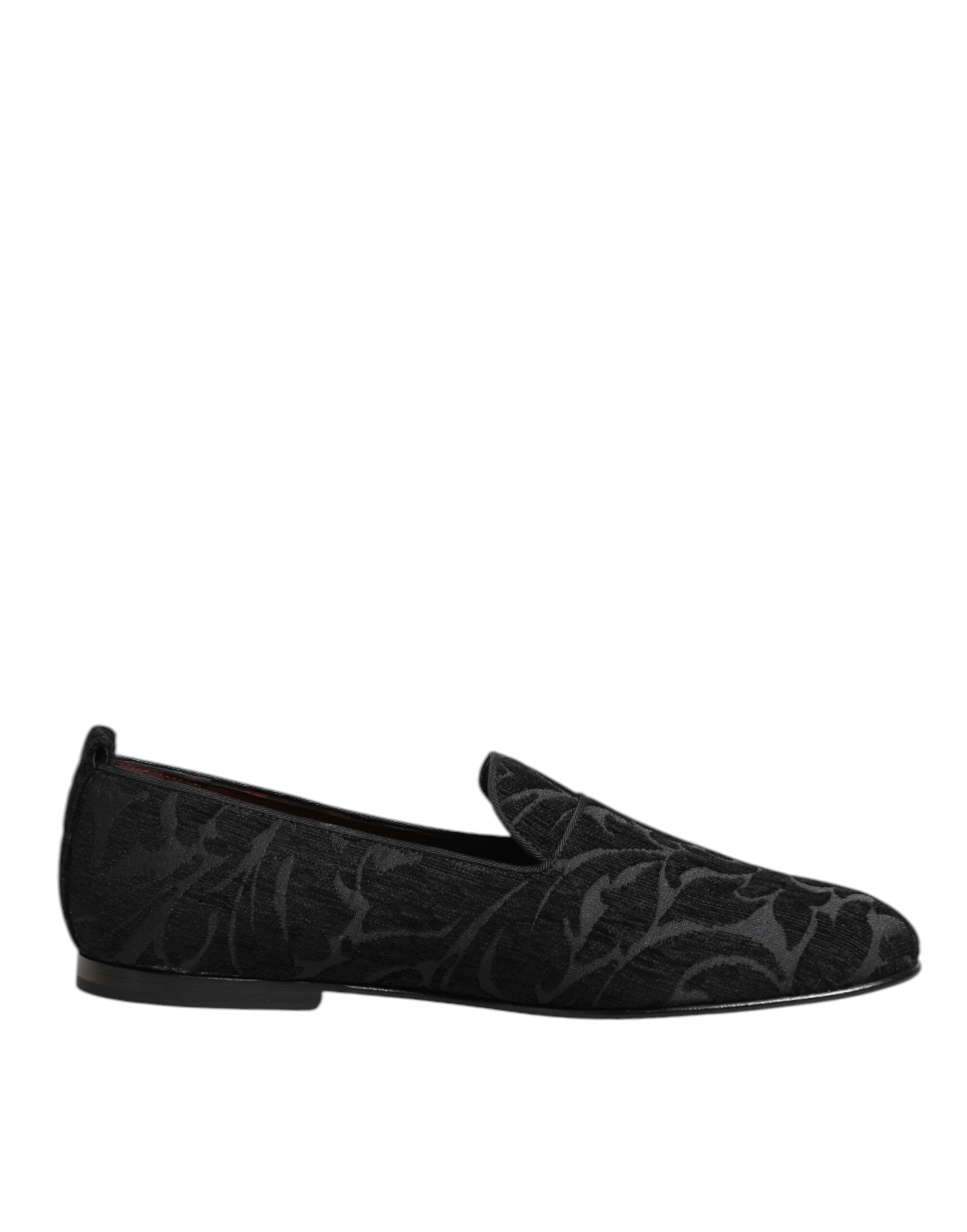 Dolce & Gabbana Black Brocade Loafers Slip On Men's Dress Shoes-1