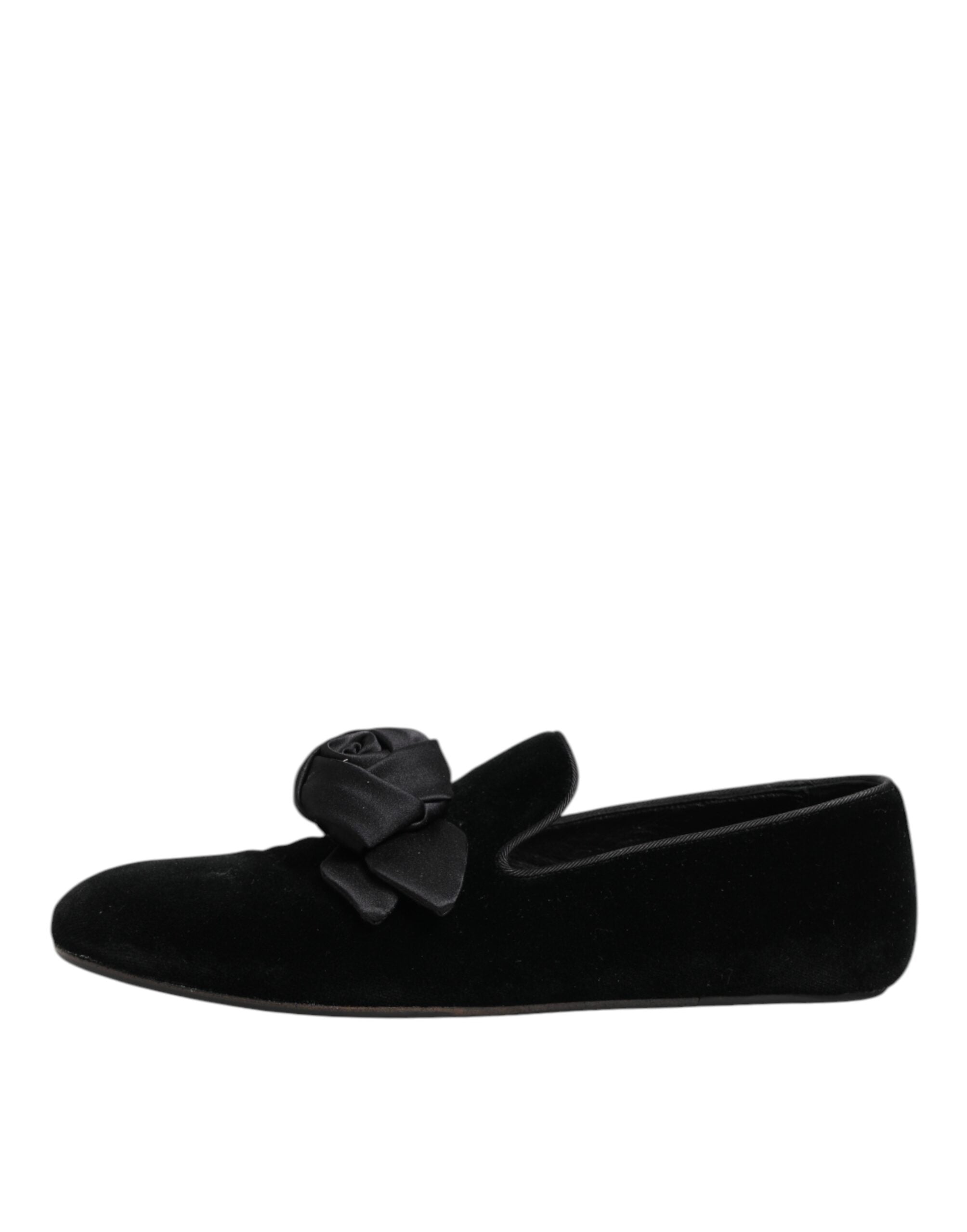 Dolce & Gabbana Black Suede Cotton Rose Slip On Loafers Shoes-6