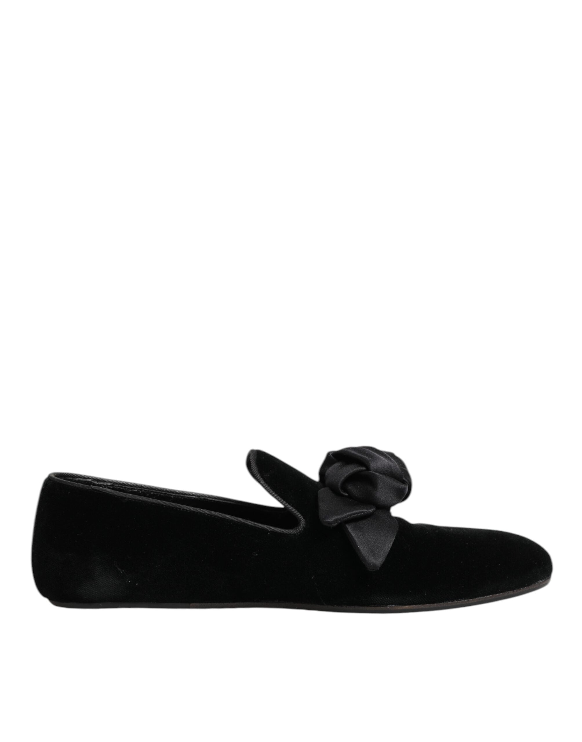 Dolce & Gabbana Black Suede Cotton Rose Slip On Loafers Shoes-2