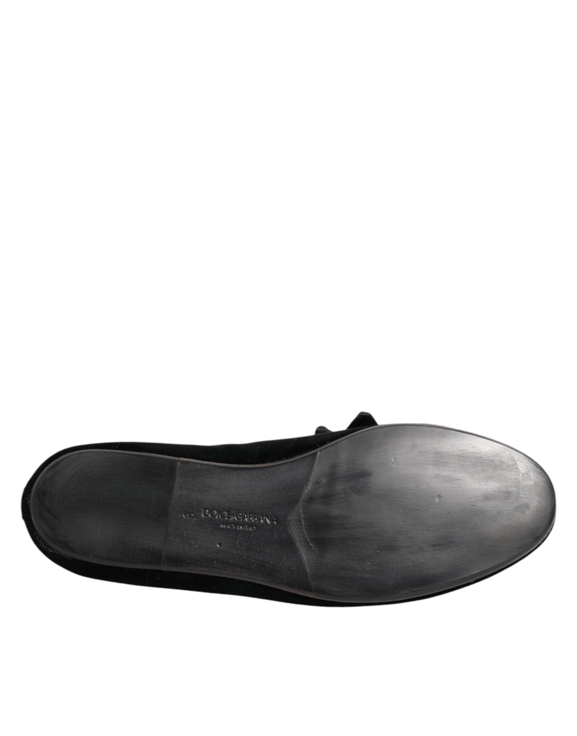 Dolce & Gabbana Black Suede Cotton Rose Slip On Loafers Shoes-7