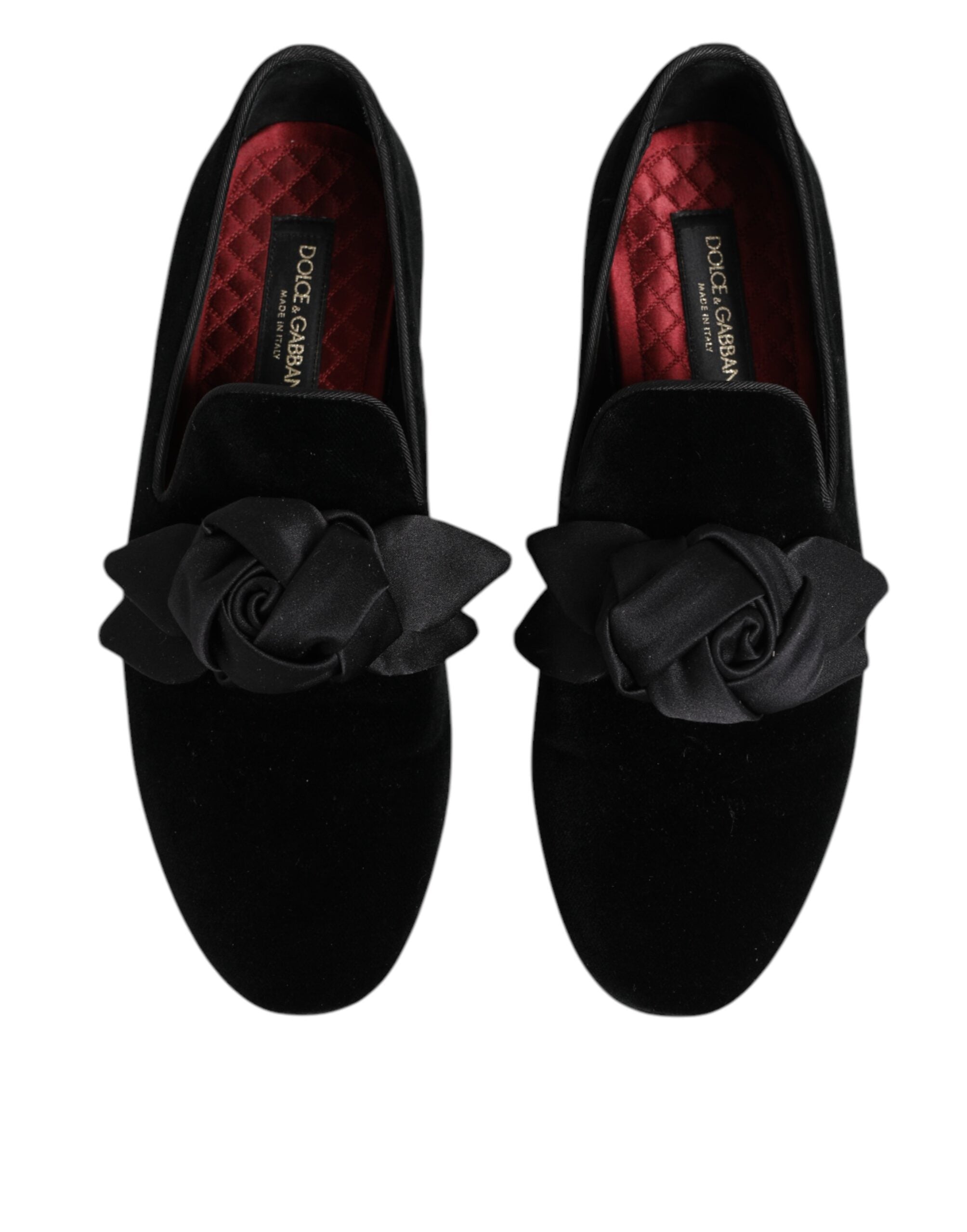 Dolce & Gabbana Black Suede Cotton Rose Slip On Loafers Shoes-3