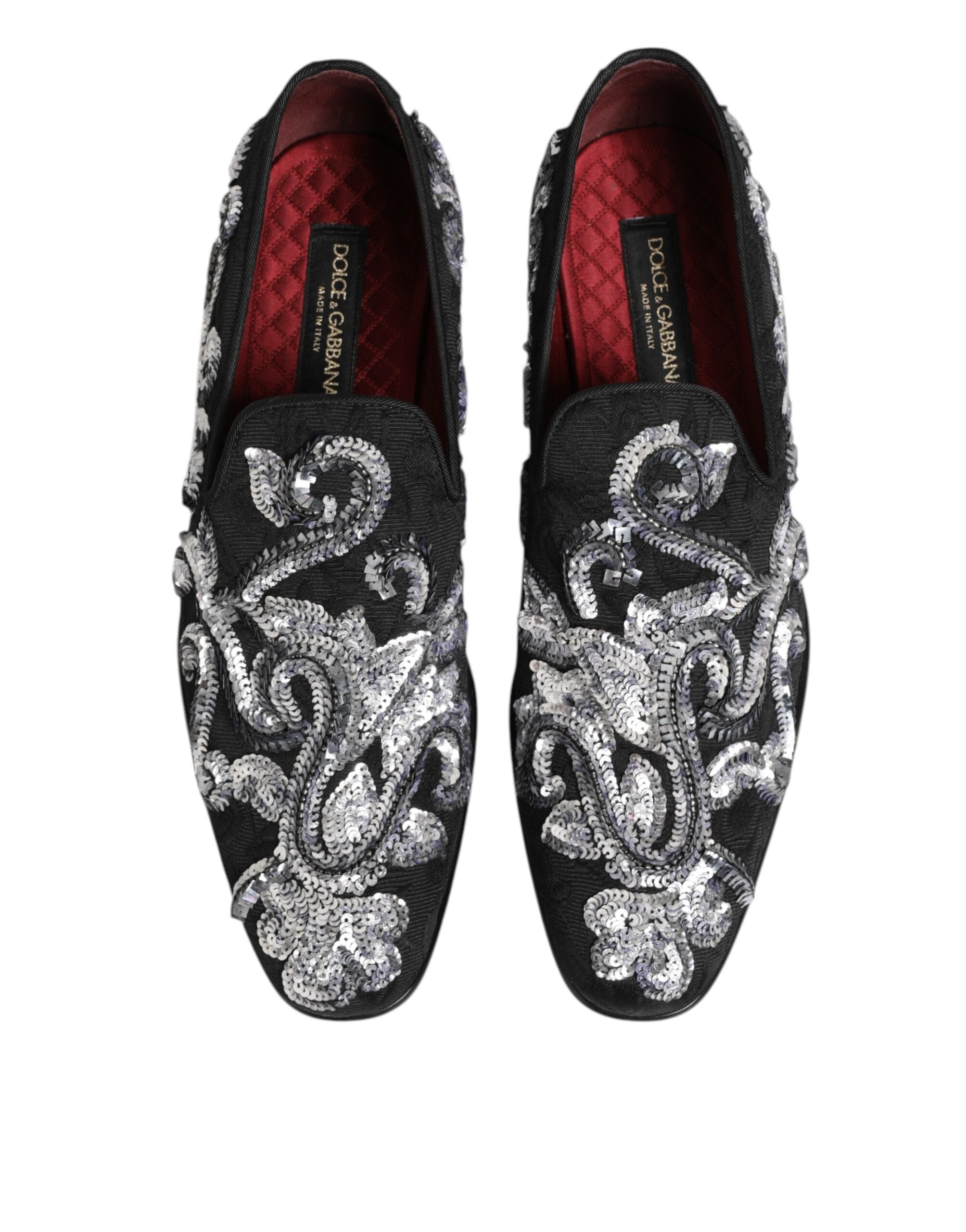 Dolce & Gabbana Black Silver Sequin Loafers Men's Dress Shoes-4
