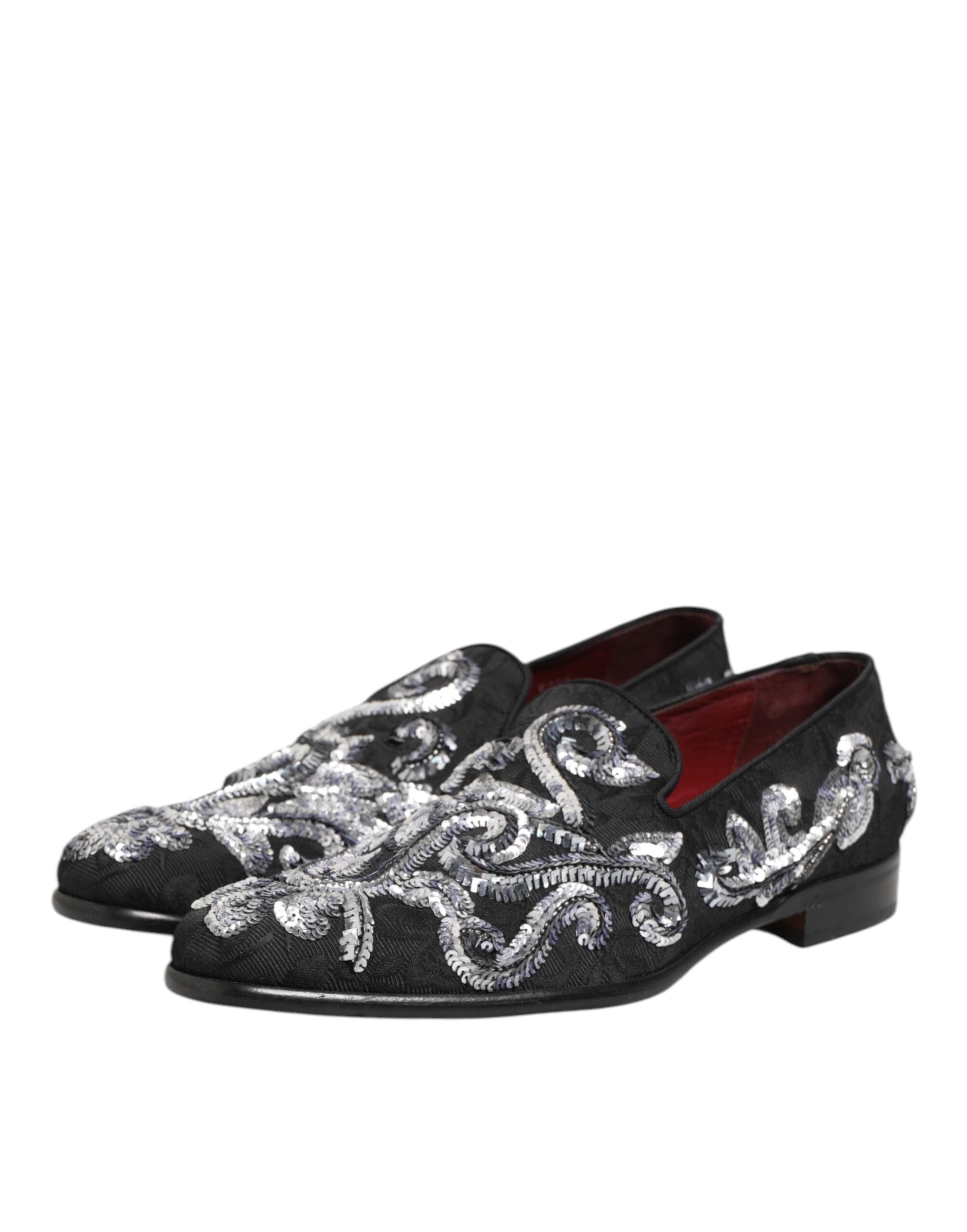 Dolce & Gabbana Black Silver Sequin Loafers Men's Dress Shoes-5