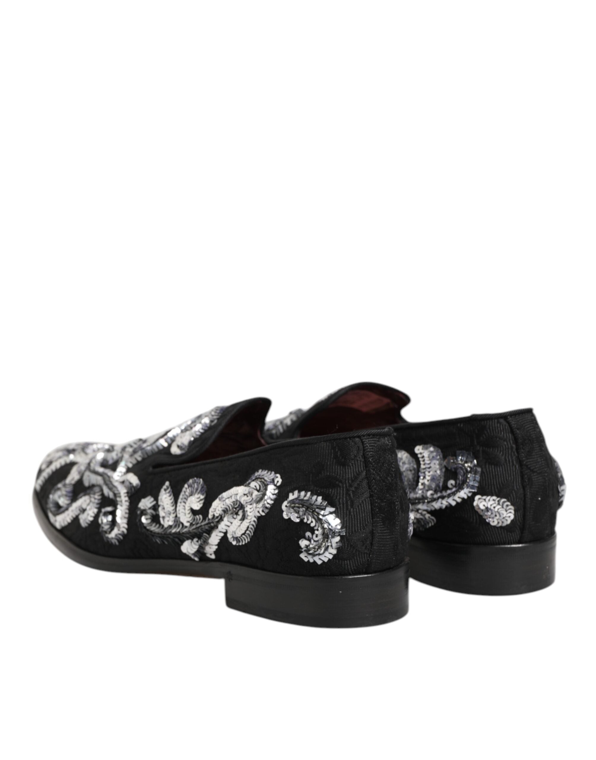 Dolce & Gabbana Black Silver Sequin Loafers Men's Dress Shoes-6