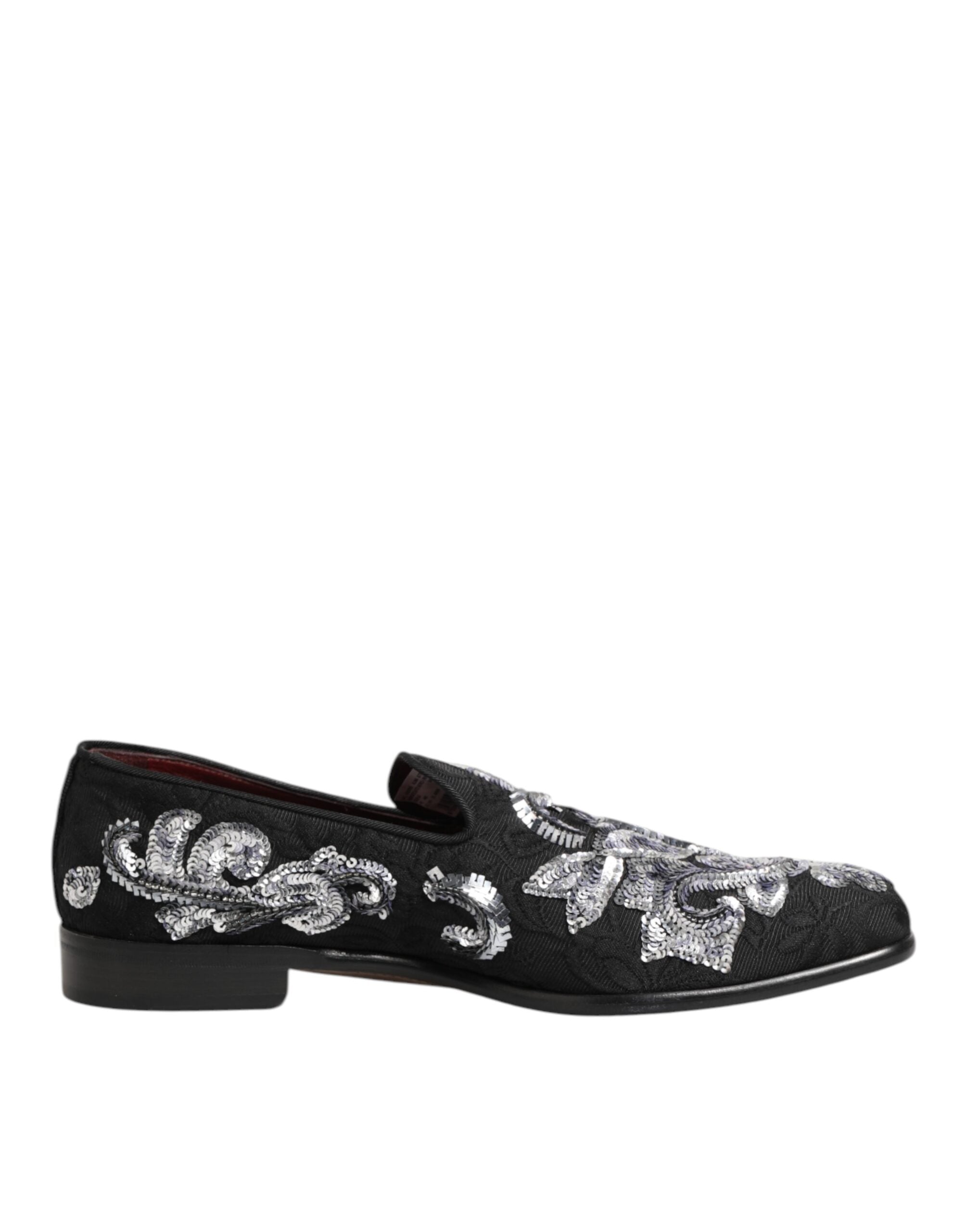 Dolce & Gabbana Black Silver Sequin Loafers Men's Dress Shoes-2