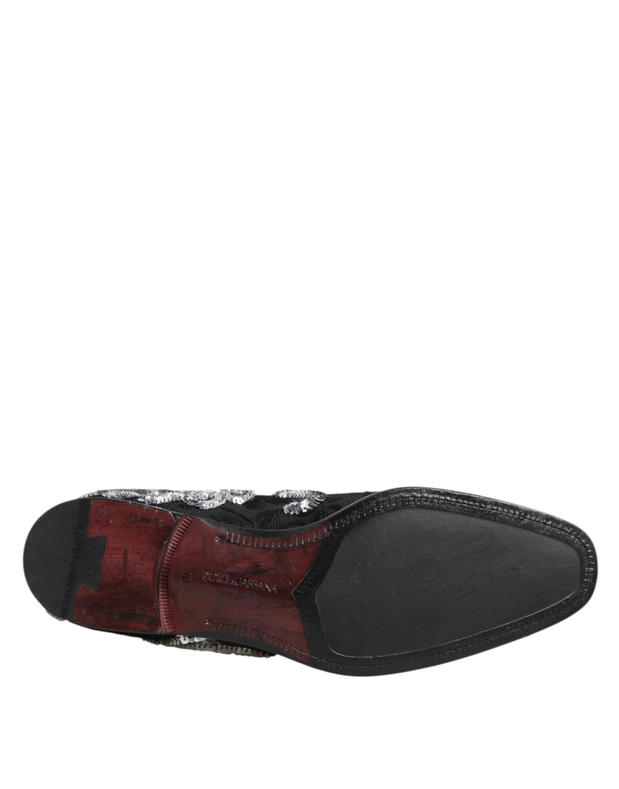 Dolce & Gabbana Black Silver Sequin Loafers Men's Dress Shoes-8