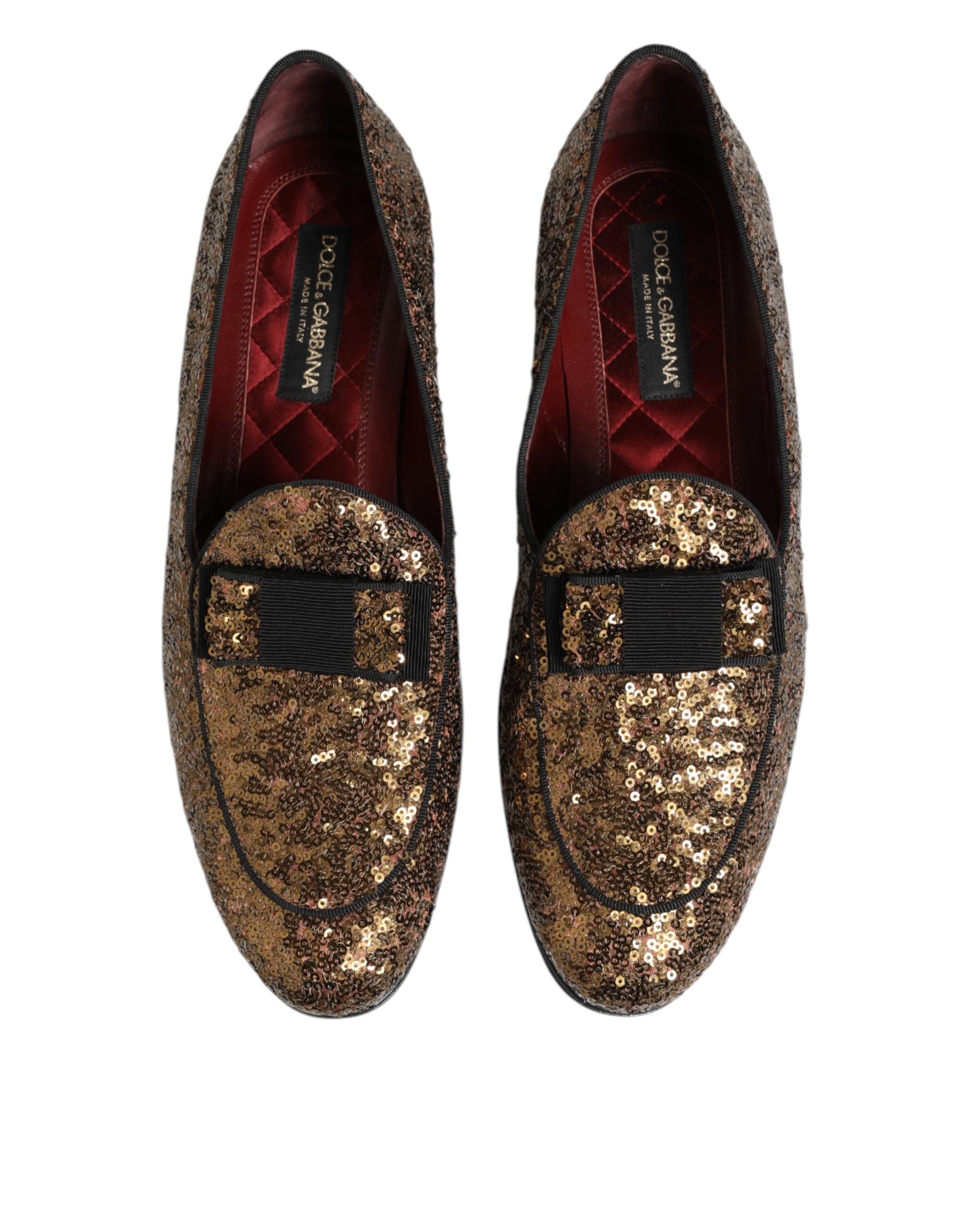 Dolce & Gabbana Gold Pailletten Slip On Loafers Männer Kleid Schuhe-4