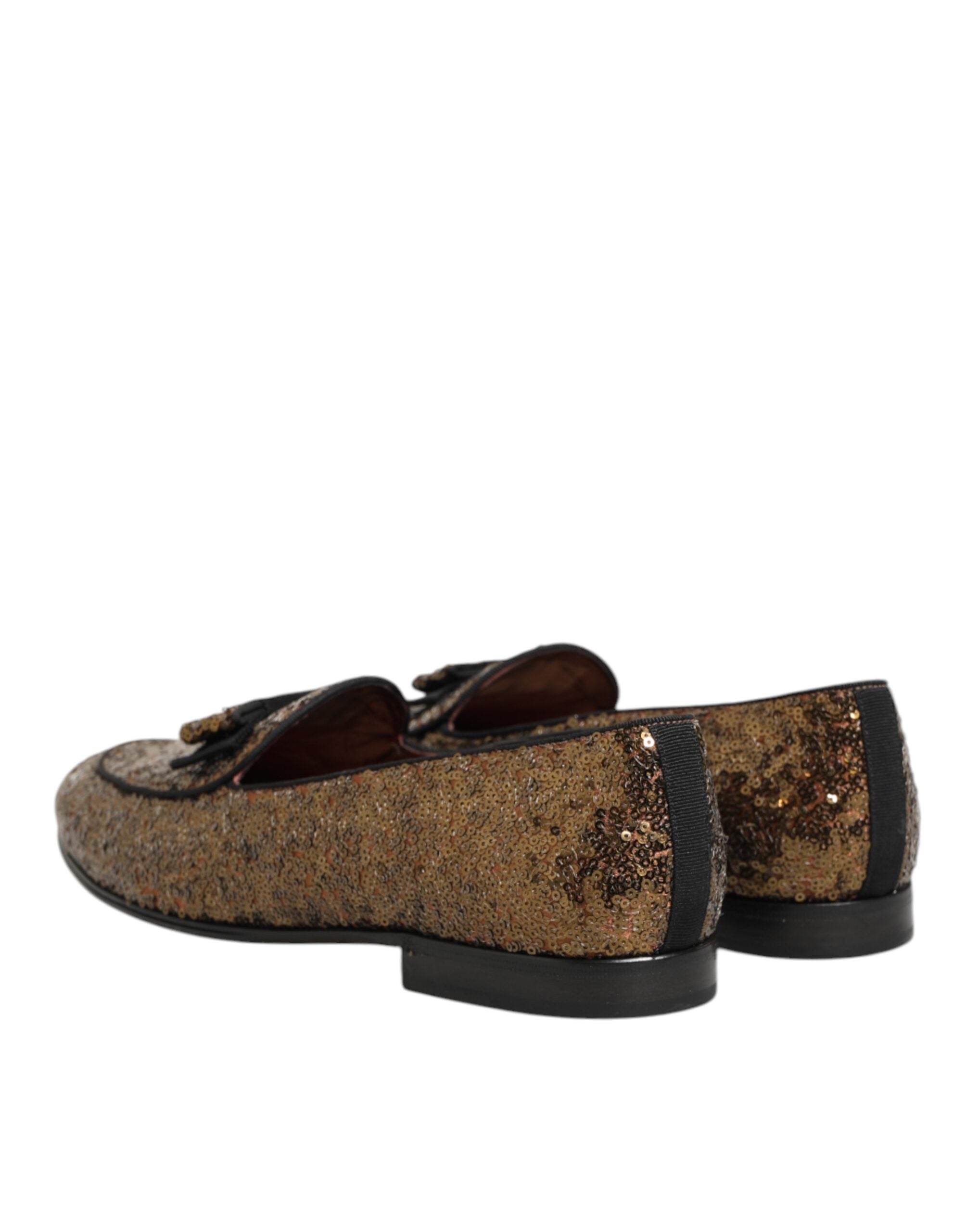 Dolce & Gabbana Gold Pailletten Slip On Loafers Männer Kleid Schuhe-6