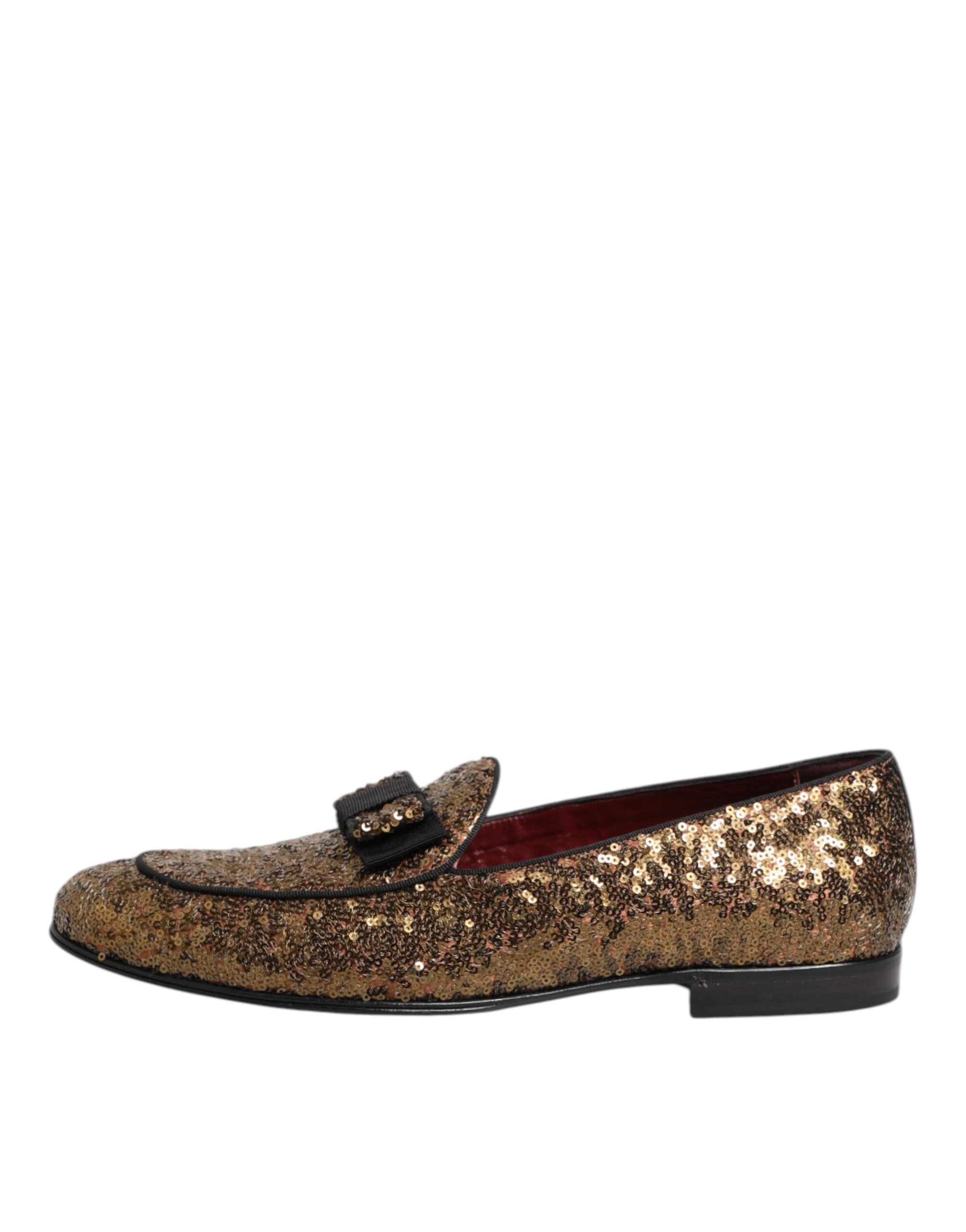 Dolce & Gabbana Gold Pailletten Slip On Loafers Männer Kleid Schuhe-7