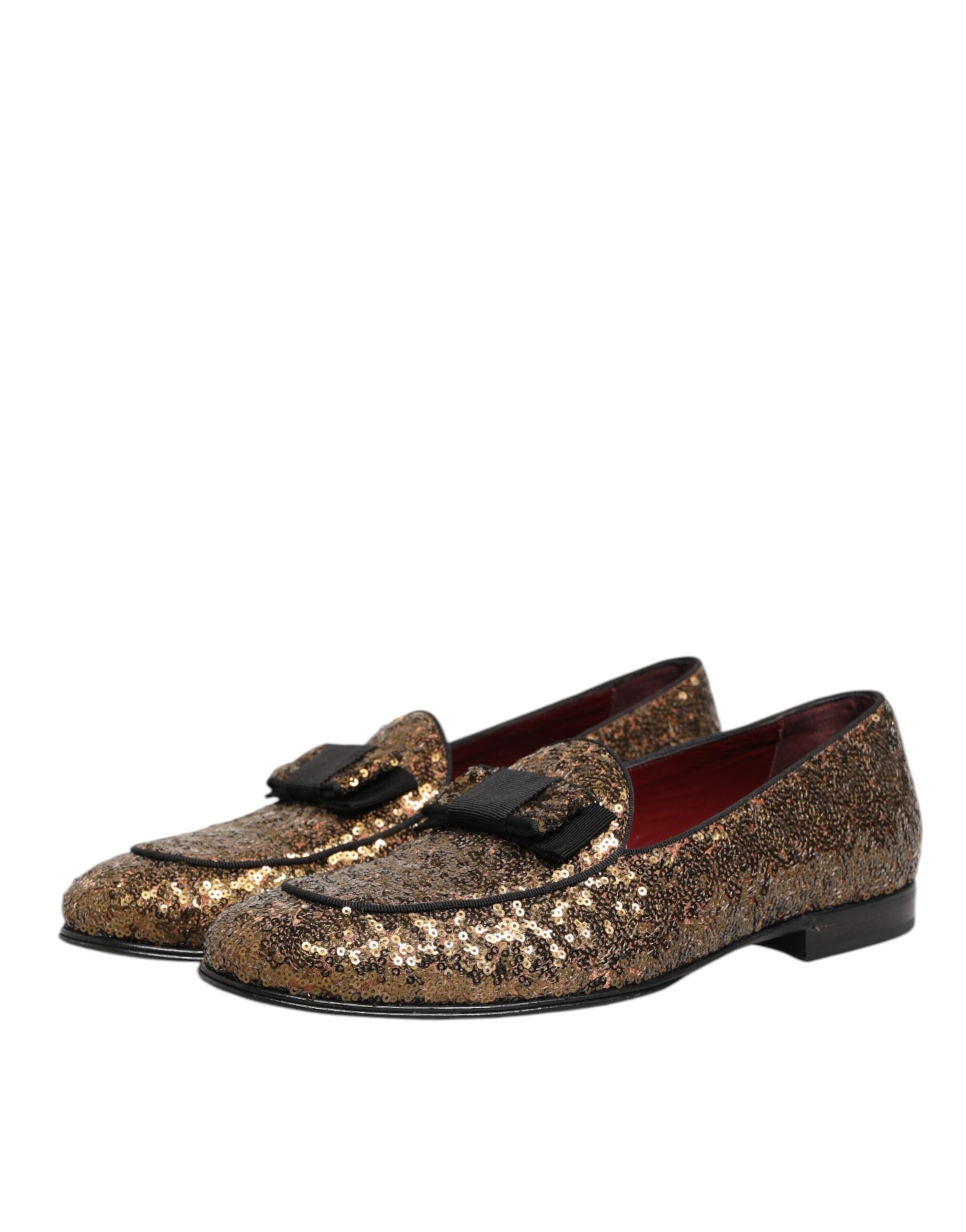 Dolce & Gabbana Gold Pailletten Slip On Loafers Männer Kleid Schuhe-5