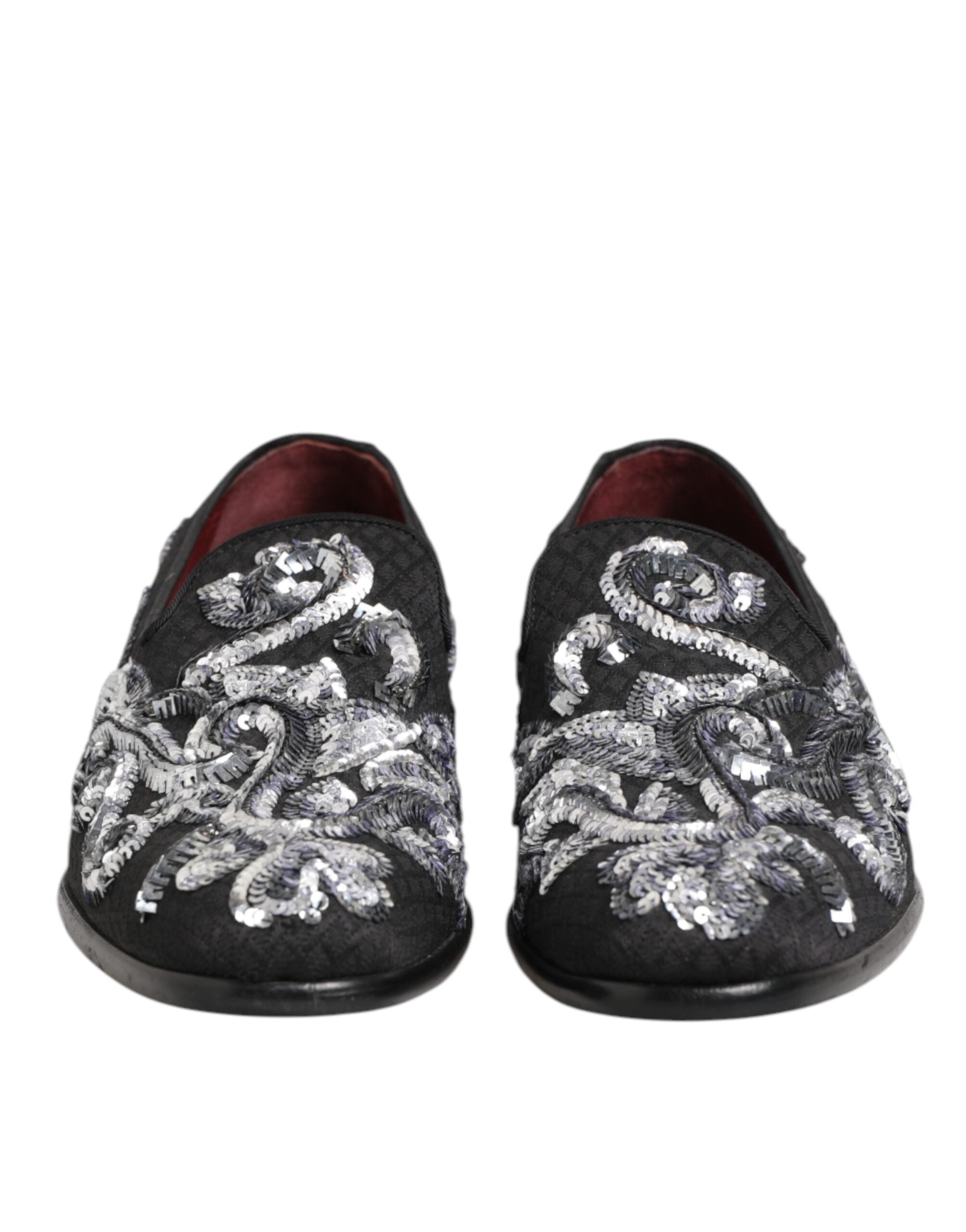 Dolce & Gabbana Black Silver Sequin Loafers Men's Dress Shoes-3