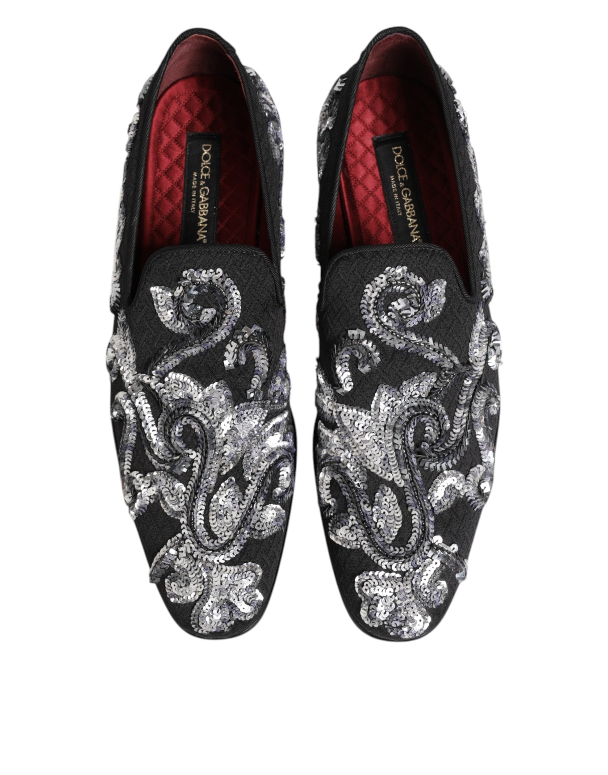 Dolce & Gabbana Black Silver Sequin Loafers Men's Dress Shoes-4