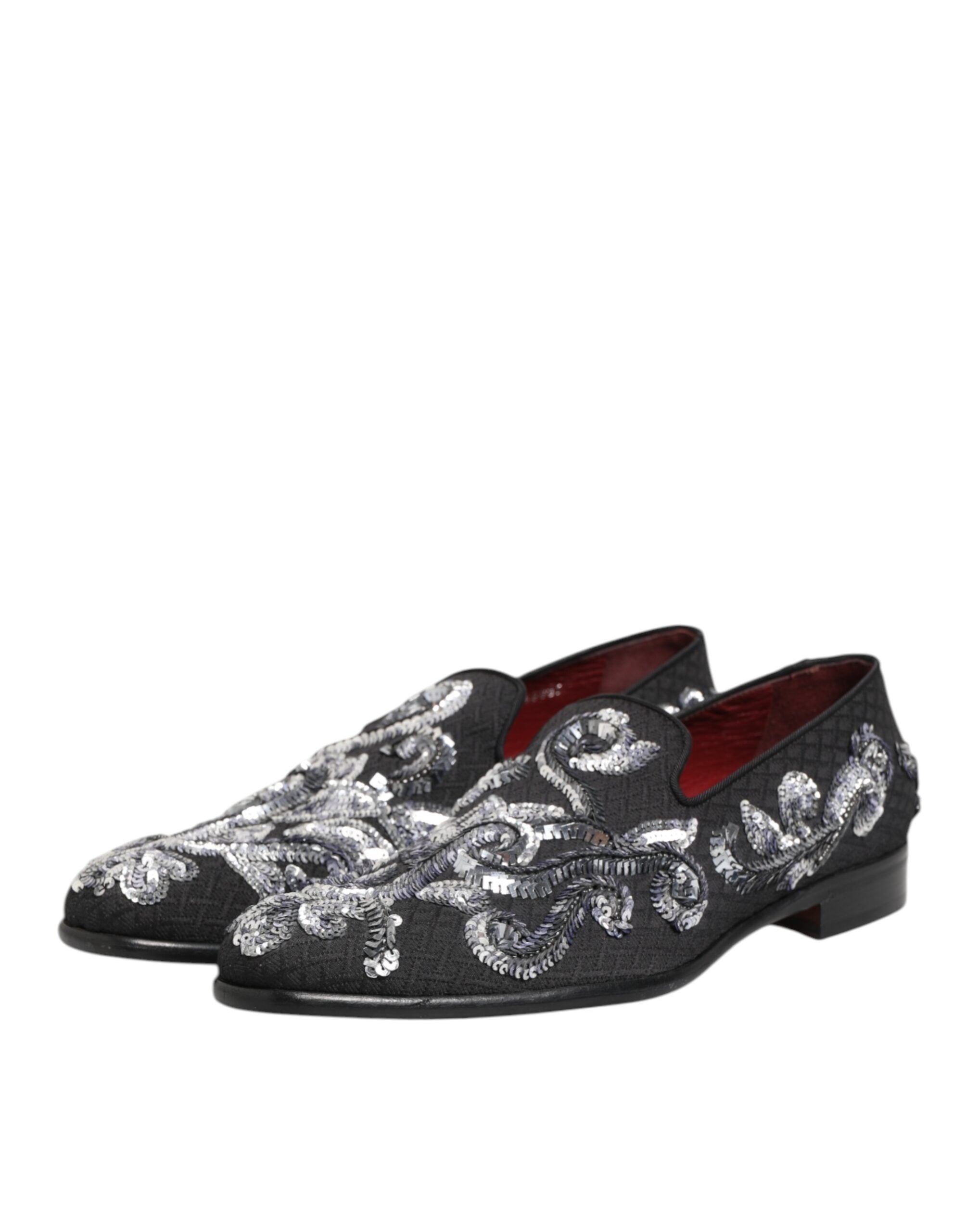 Dolce & Gabbana Black Silver Sequin Loafers Men's Dress Shoes-5
