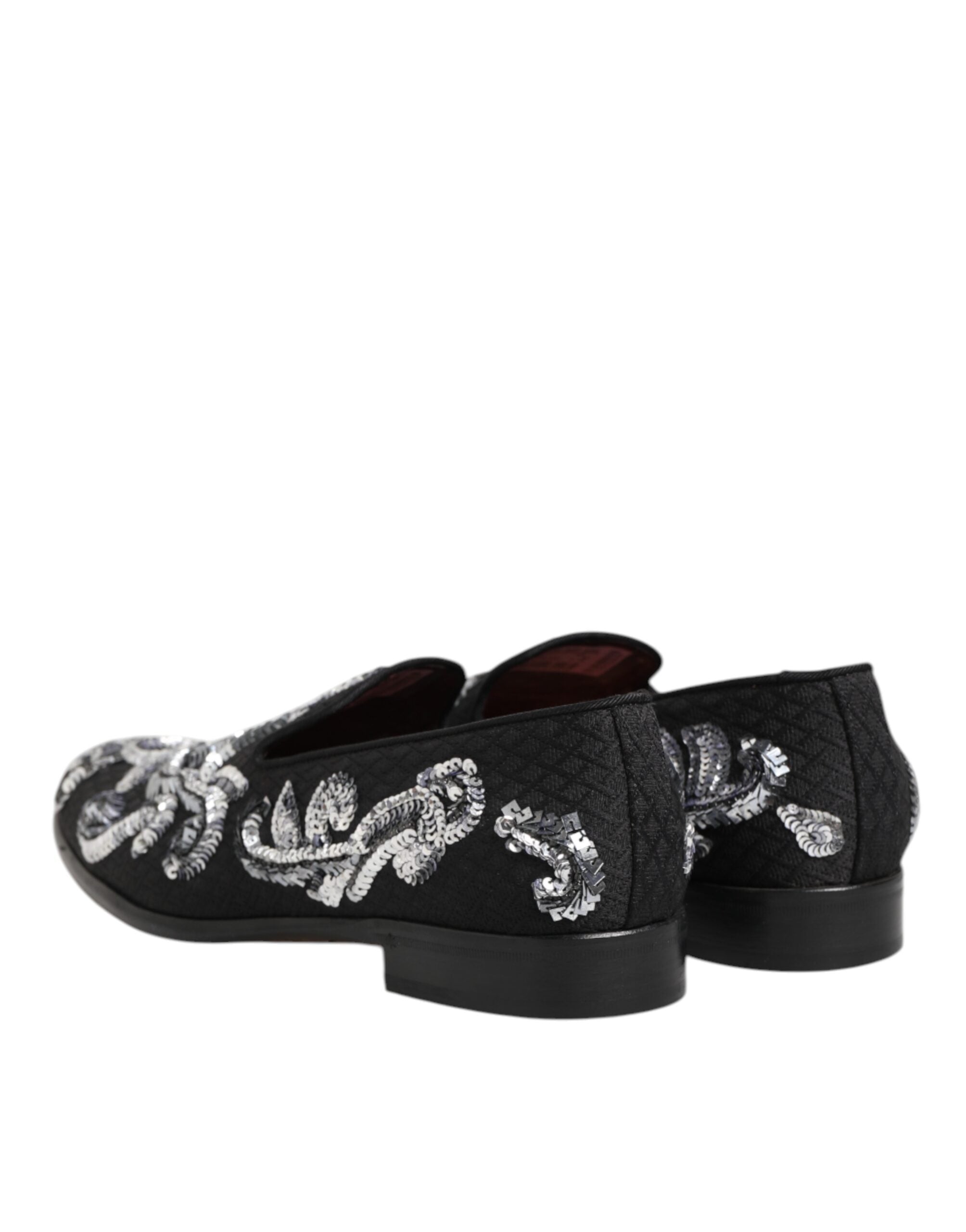 Dolce & Gabbana Black Silver Sequin Loafers Men's Dress Shoes-6