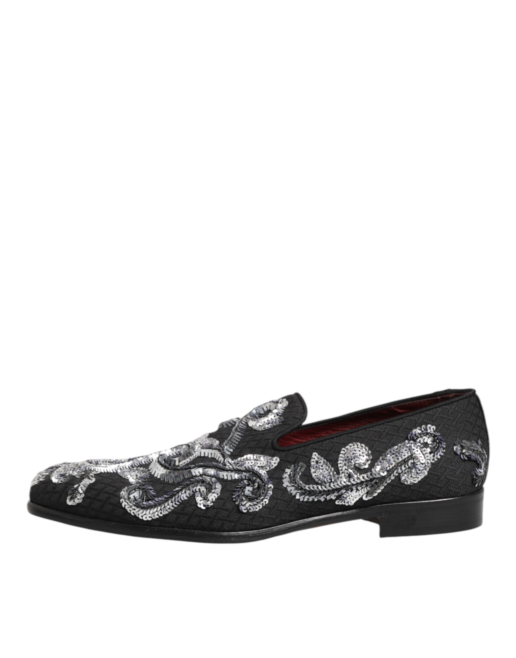 Dolce & Gabbana Black Silver Sequin Loafers Men's Dress Shoes-7