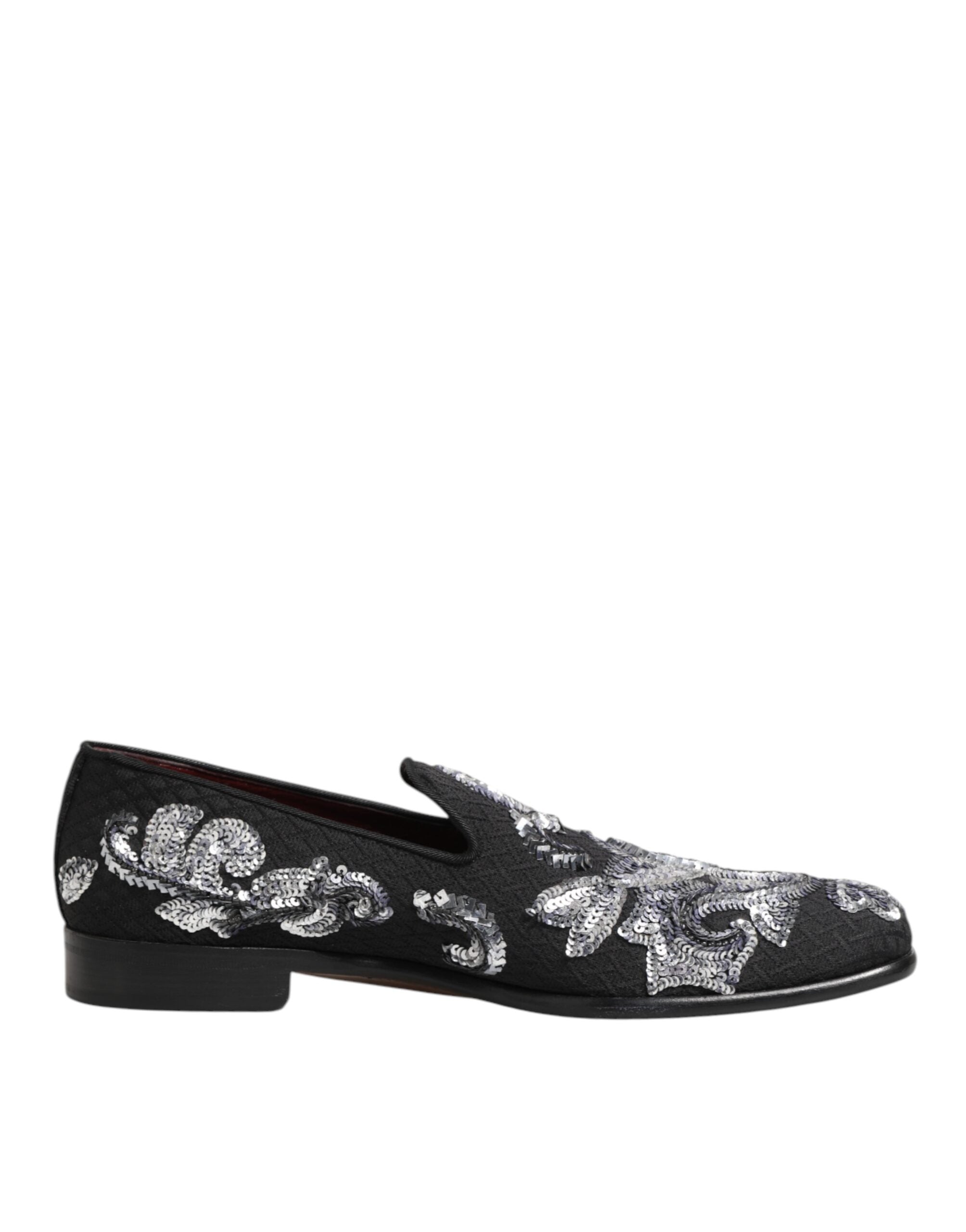 Dolce & Gabbana Black Silver Sequin Loafers Men's Dress Shoes-2