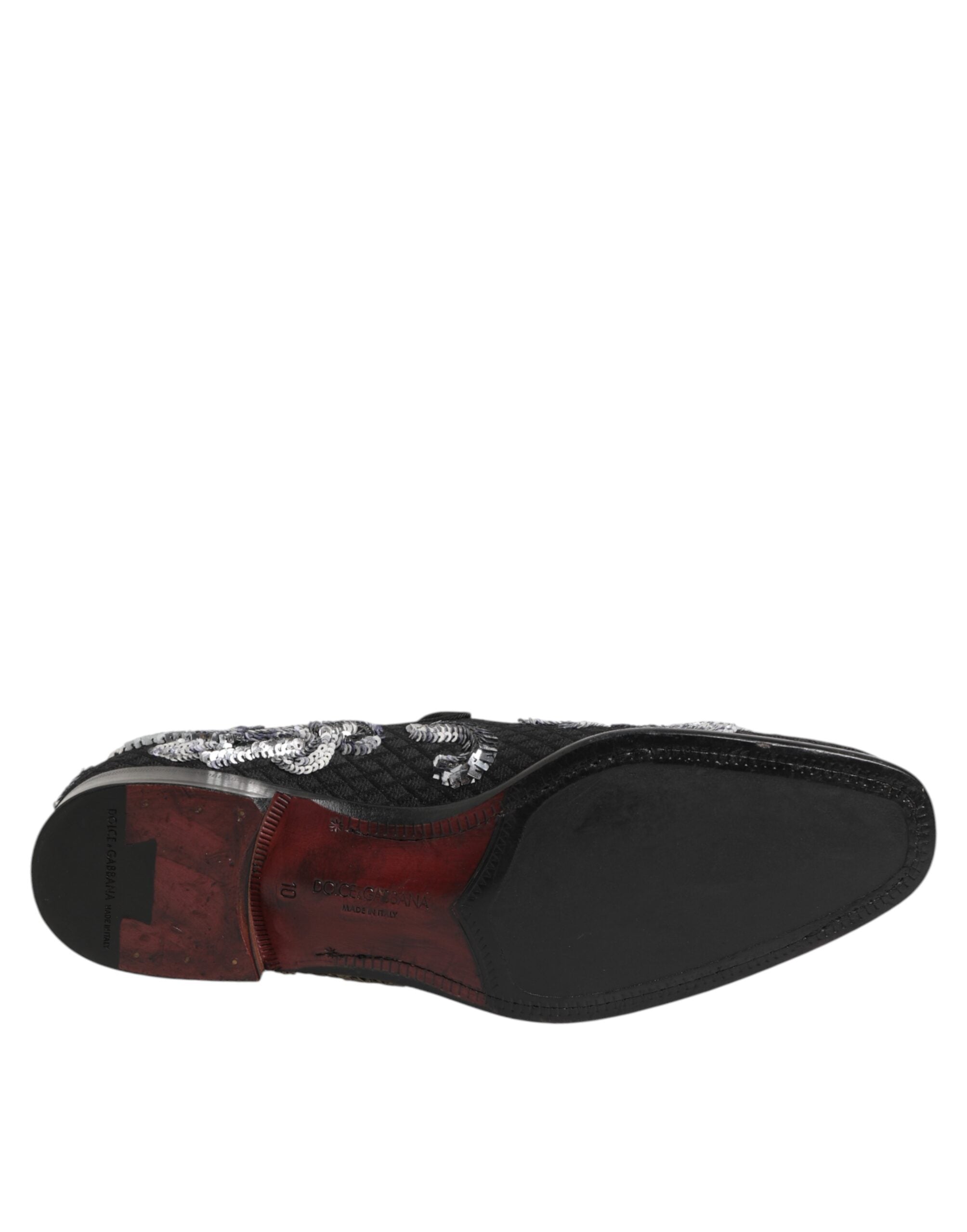 Dolce & Gabbana Black Silver Sequin Loafers Men's Dress Shoes-8