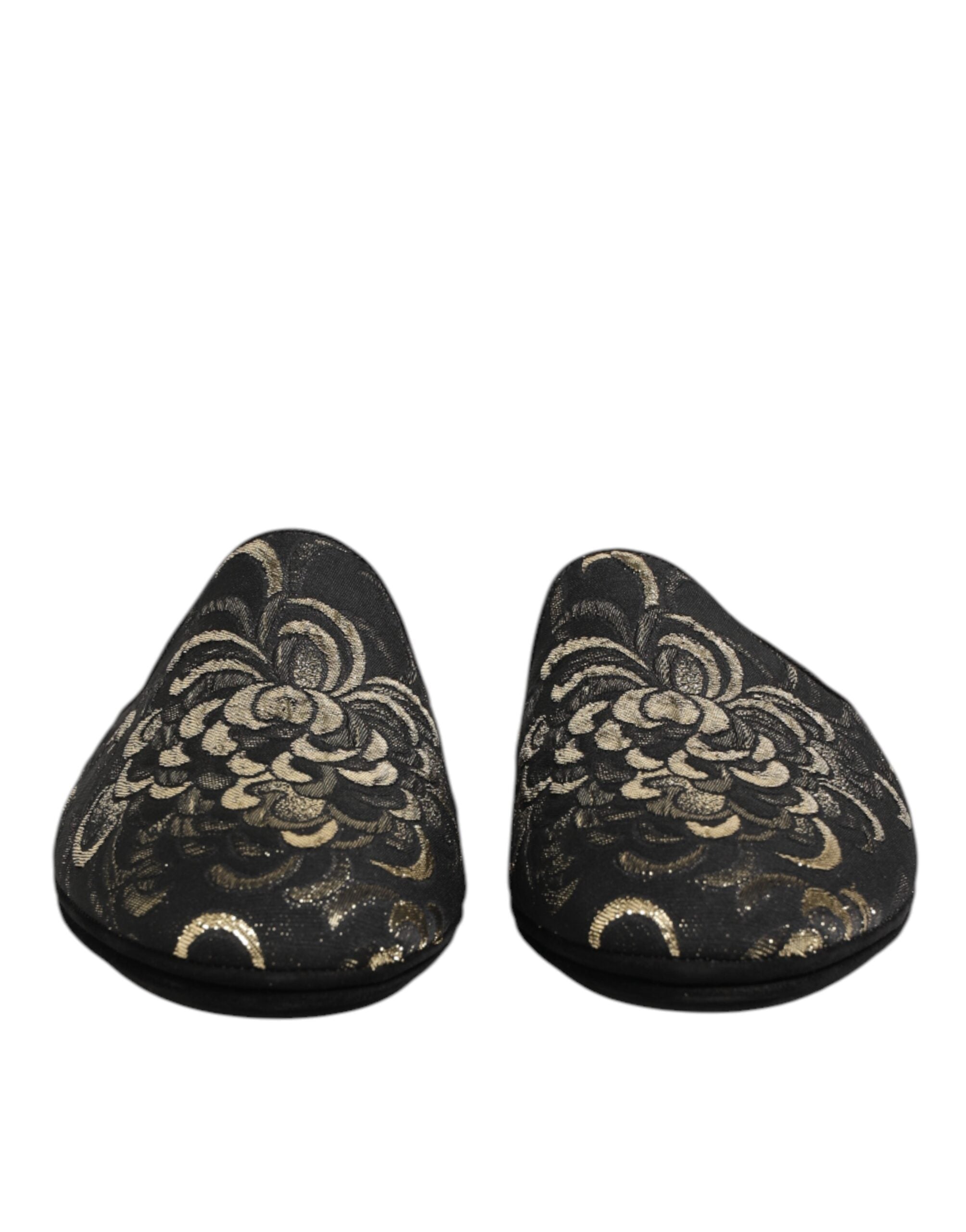 Dolce & Gabbana Black Floral Jacquard Slippers Shoes-3