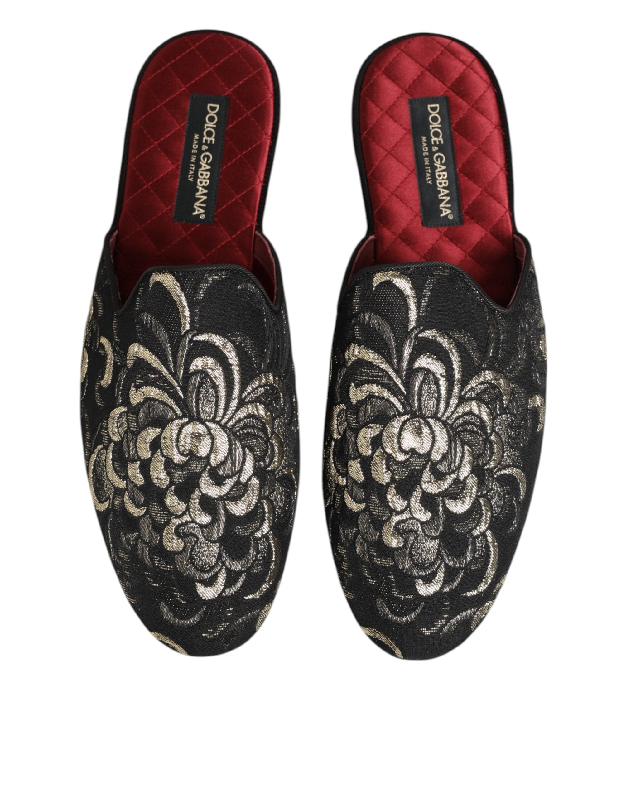 Dolce & Gabbana Black Floral Jacquard Slippers Shoes-4