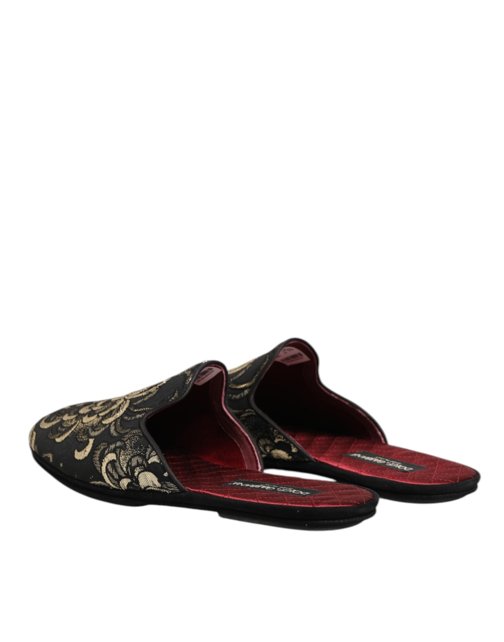 Dolce & Gabbana Black Floral Jacquard Slippers Shoes-6