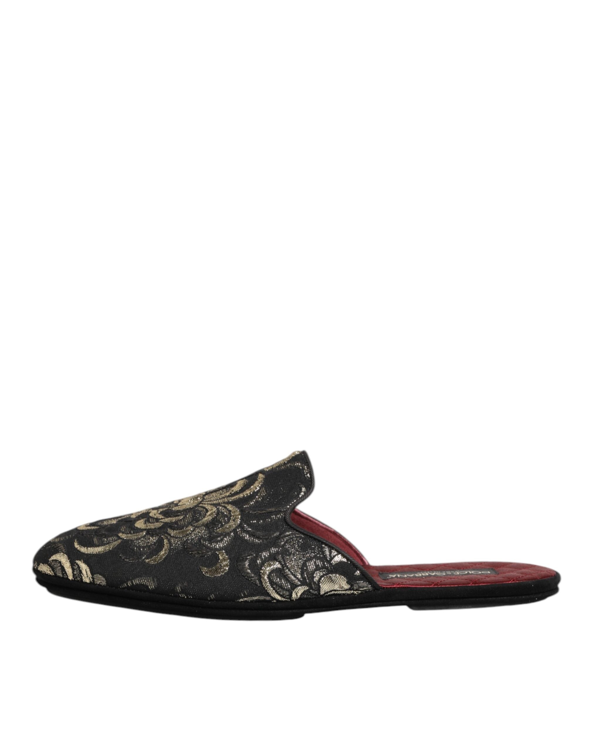 Dolce & Gabbana Black Floral Jacquard Slippers Shoes-7