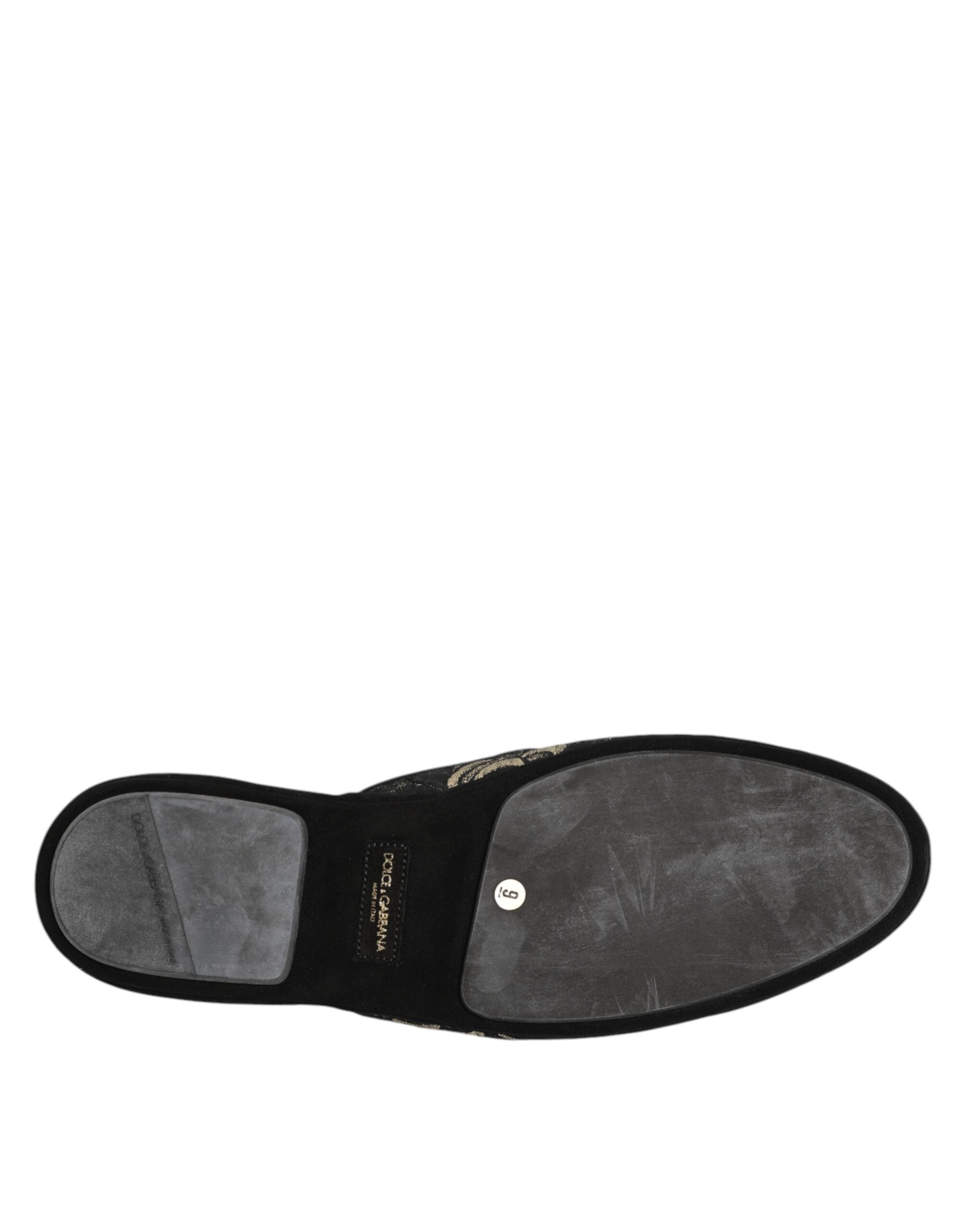 Dolce & Gabbana Black Floral Jacquard Slippers Shoes-8
