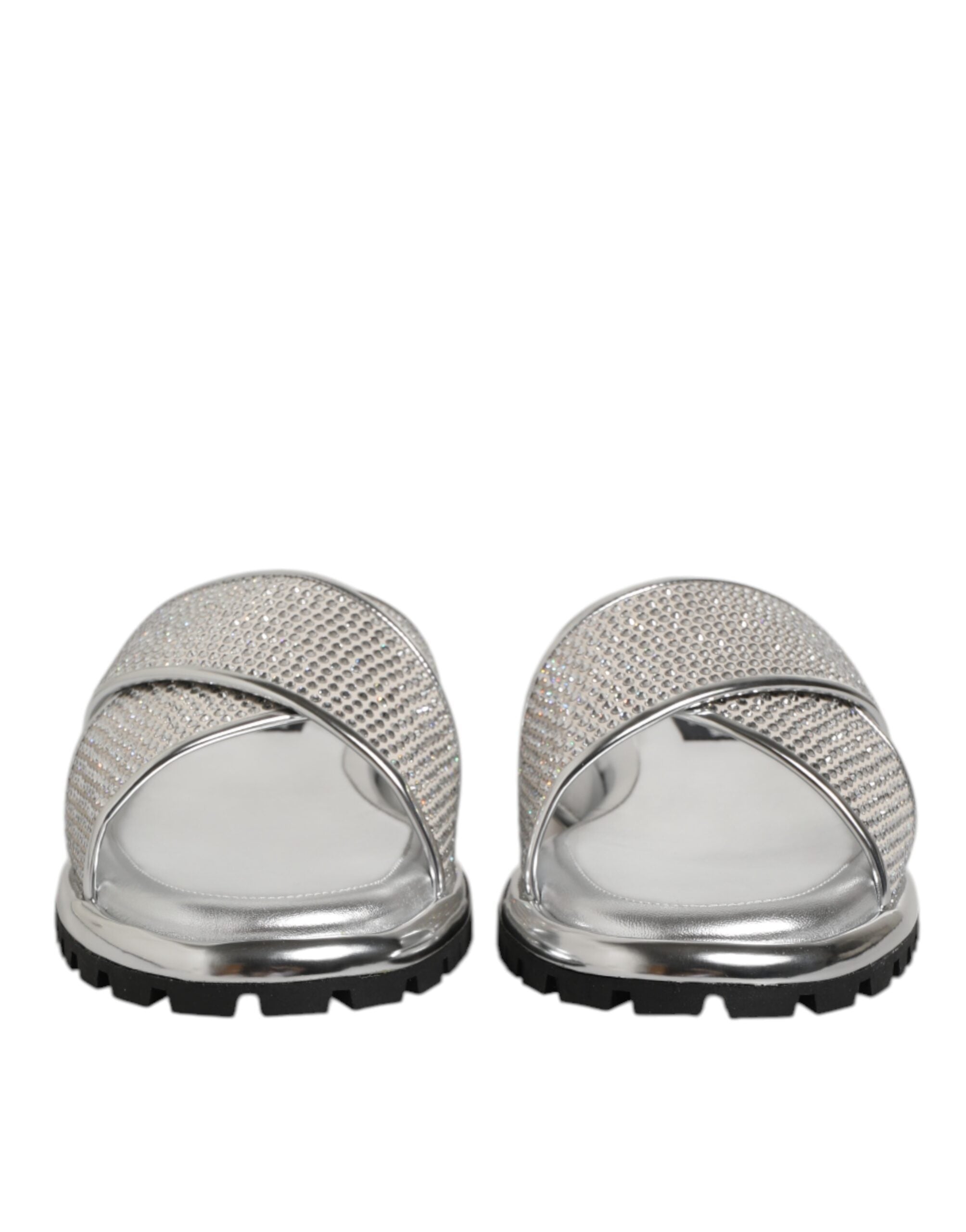 Sandalias planas con diamantes de imitación plateados de Dolce & Gabbana-3